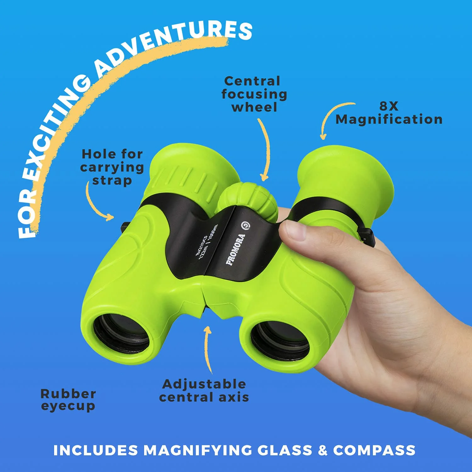Binoculars for Kids – Perfect Toy for Little Boys and Girls – Extensive Set Incl. Magnifying Glass & Compass – Powerful Magnification 8X21 – 3 to 12 Year Old Kids for Toddler Green - Image 2