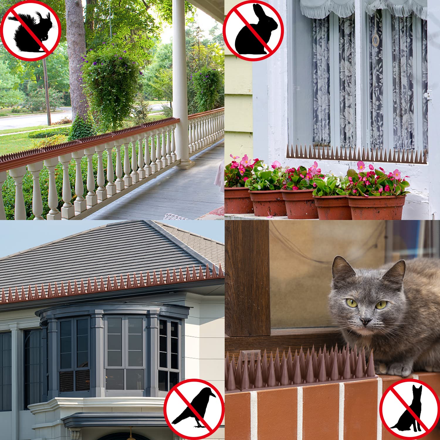 Bird Spikes, 9 Pack Bird Guard Spikes for Squirrel Cat Raccoon and Other Small Animals, Pigeon Spikes for Outdoor Fences and Roofs, Durable Plastic Bird Barrier Strips Brown - Image 6