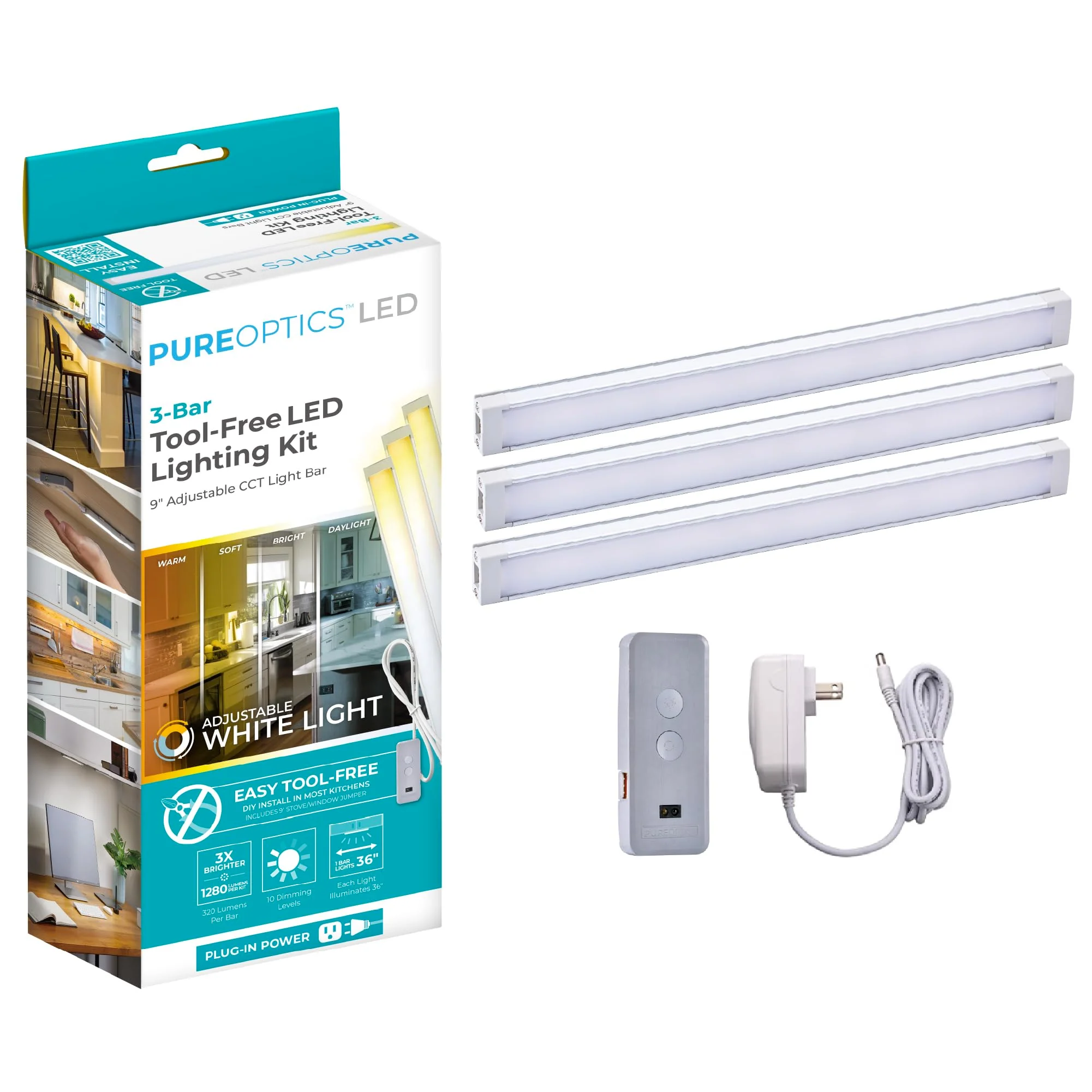 Black+Decker LED Under Cabinet Light Kit, Motion Sensor, Dimmable, Linkable, 3 Color Settings, Tool-Free, for Kitchen, Cabinets and Closets, (3) 9" Bars 9 inches 3 Bars