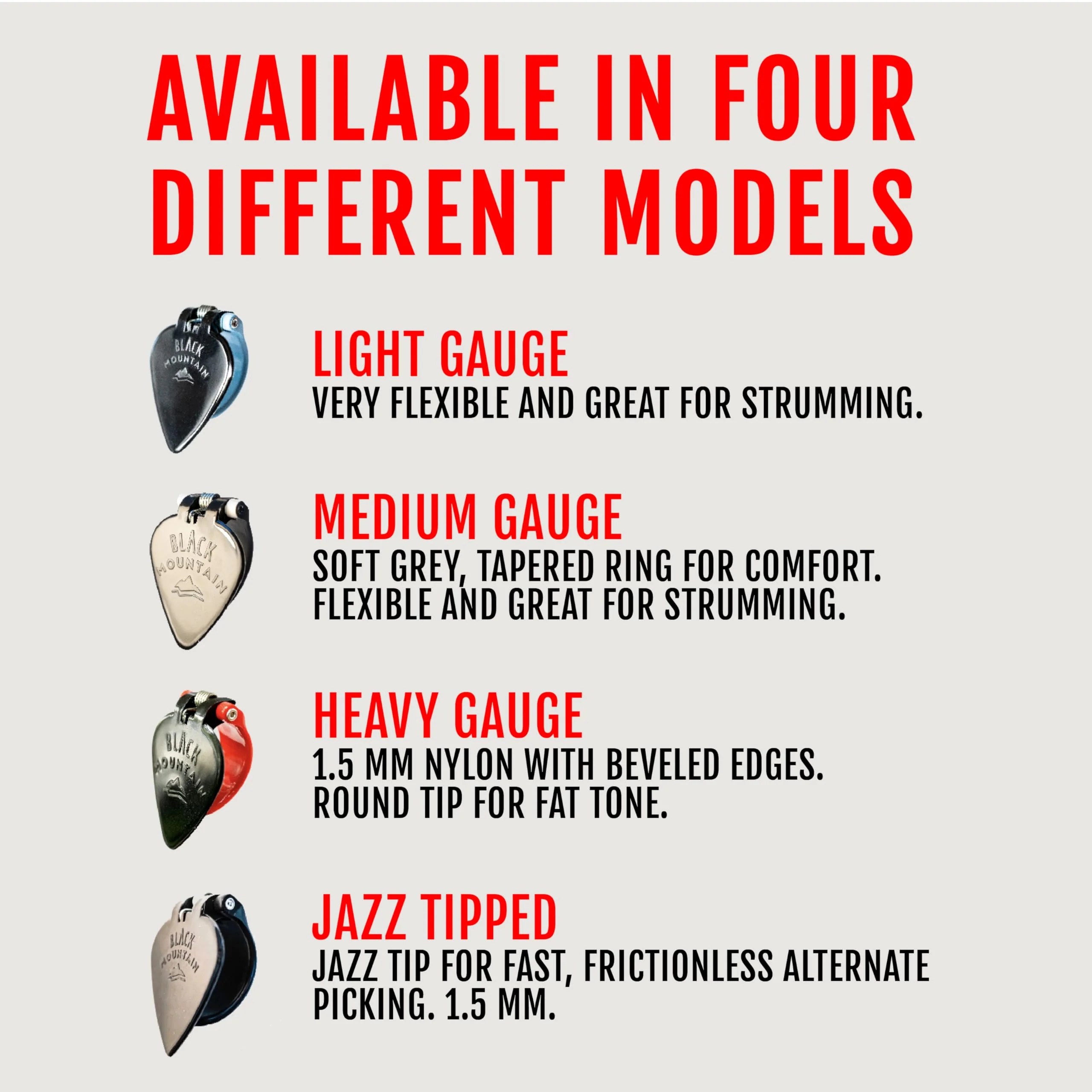 Black Mountain Variety Pack of Spring Loaded Thumb Picks for Acoustic Guitar, Electric Guitar, Ukulele, Banjo, Dobro, Mountain Dulcimer, Mandolin, and More. Universal Fit for Medium to XL Thumbs Right Handed Multicolor - Image 6