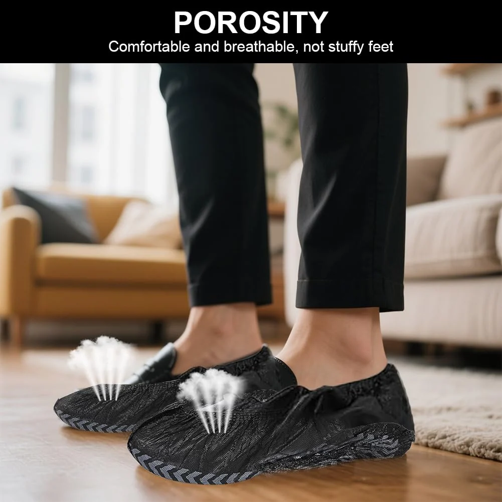 Black Non-Woven Fabric Shoe Covers Disposable 100 x Reusable Covers Shoes, Universal Size Shoe Cover, Disposable Overshoes, Waterproof, Shoe Covers Extra Tear-Resistant and Waterproof (L) L - Image 4