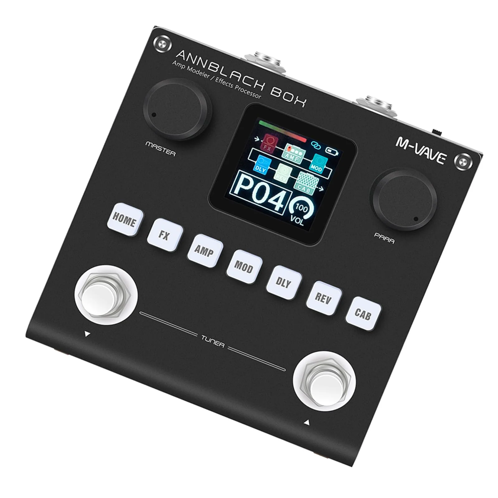 Black Pedal Box Portable Multi-Effects Guitar/Bass Amplifier Modeler with 6 Effects Modules, 80 Editable Presets & Rechargeable Battery