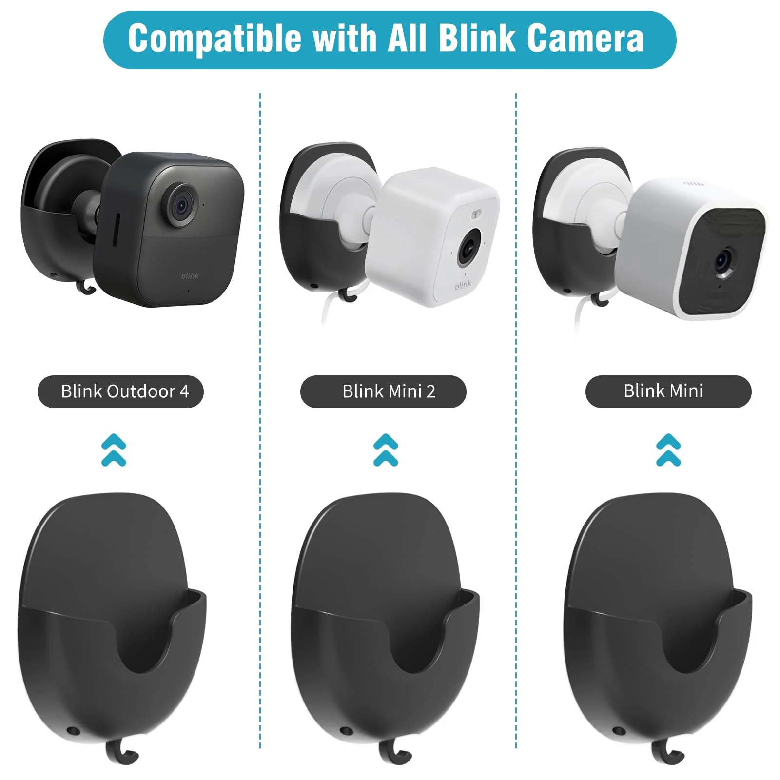 Blink Camera Wall Mount Holder 3 Pack, No Drill No Screws Bracket for Blink Mini/Mini 2/Blink Outdoor 4/Blink Indoor Cameras, Strong Adhesive Durable for Blink Cameras, Easy to Install (Black) Black - Image 2