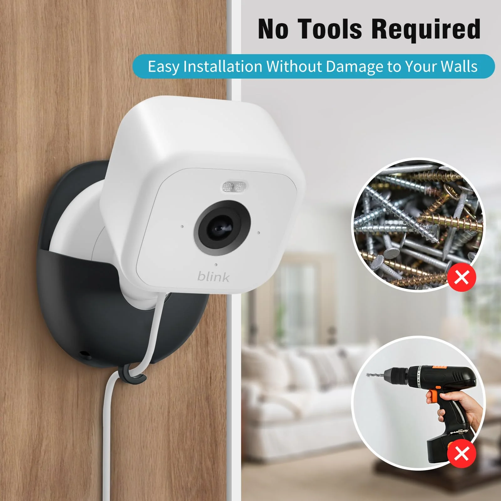 Blink Camera Wall Mount Holder 3 Pack, No Drill No Screws Bracket for Blink Mini/Mini 2/Blink Outdoor 4/Blink Indoor Cameras, Strong Adhesive Durable for Blink Cameras, Easy to Install (Black) Black - Image 5