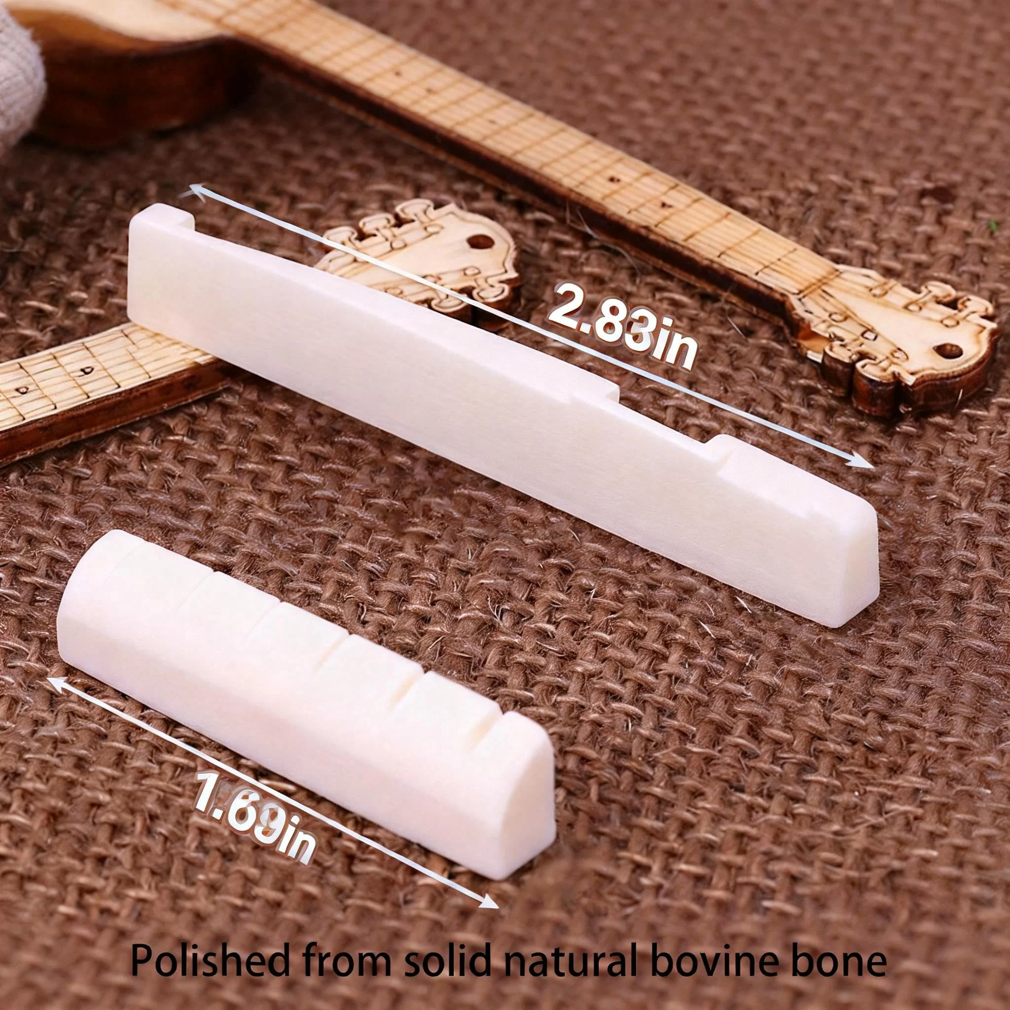 BLOBY 6 String Acoustic Guitar Bone Bridge Saddle and Nut Set, Real Beef Bone Material, Replacement Parts for Acoustic Guitar - Image 2