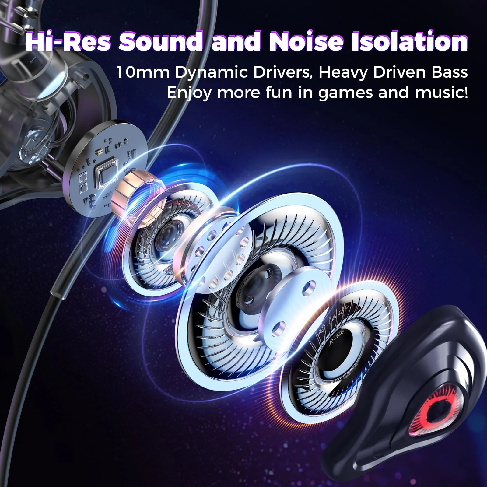 BlueFire Wired Gaming Earbuds with Microphone, Deep Bass in-Ear Monitors Earphones, HiFi Noise Cancelling Headphones for Music Gaming Video Calling - Image 3