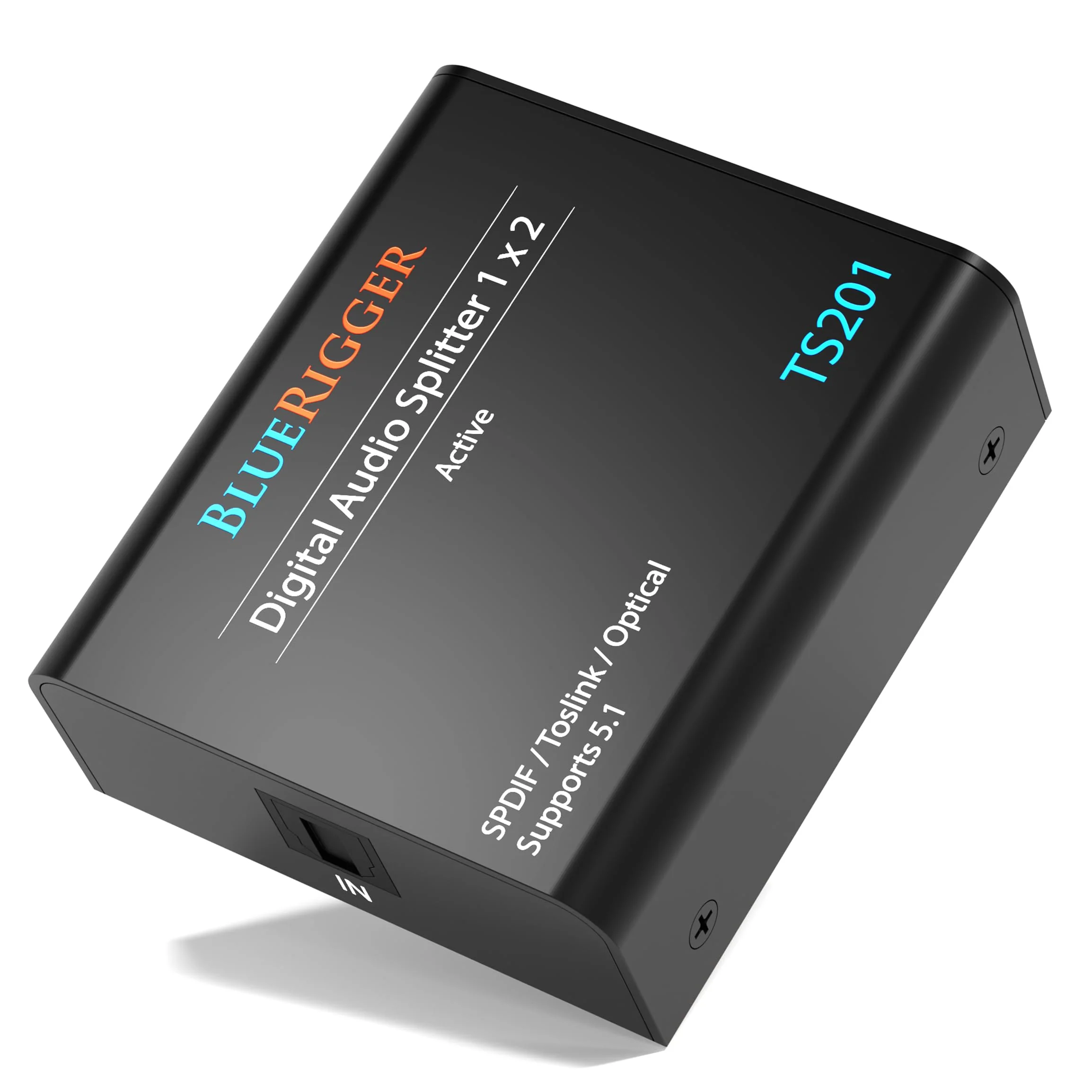 BlueRigger Digital Optical Audio Splitter (Active Toslink Splitter 1 in 2 Out, SPDIF, Fiber Optic Adapter) - Compatible with Home Theatre, Xbox, PS4, DVD, Receiver, TV, LPCM2.0, DTS, Dolby Digital Active 1x2