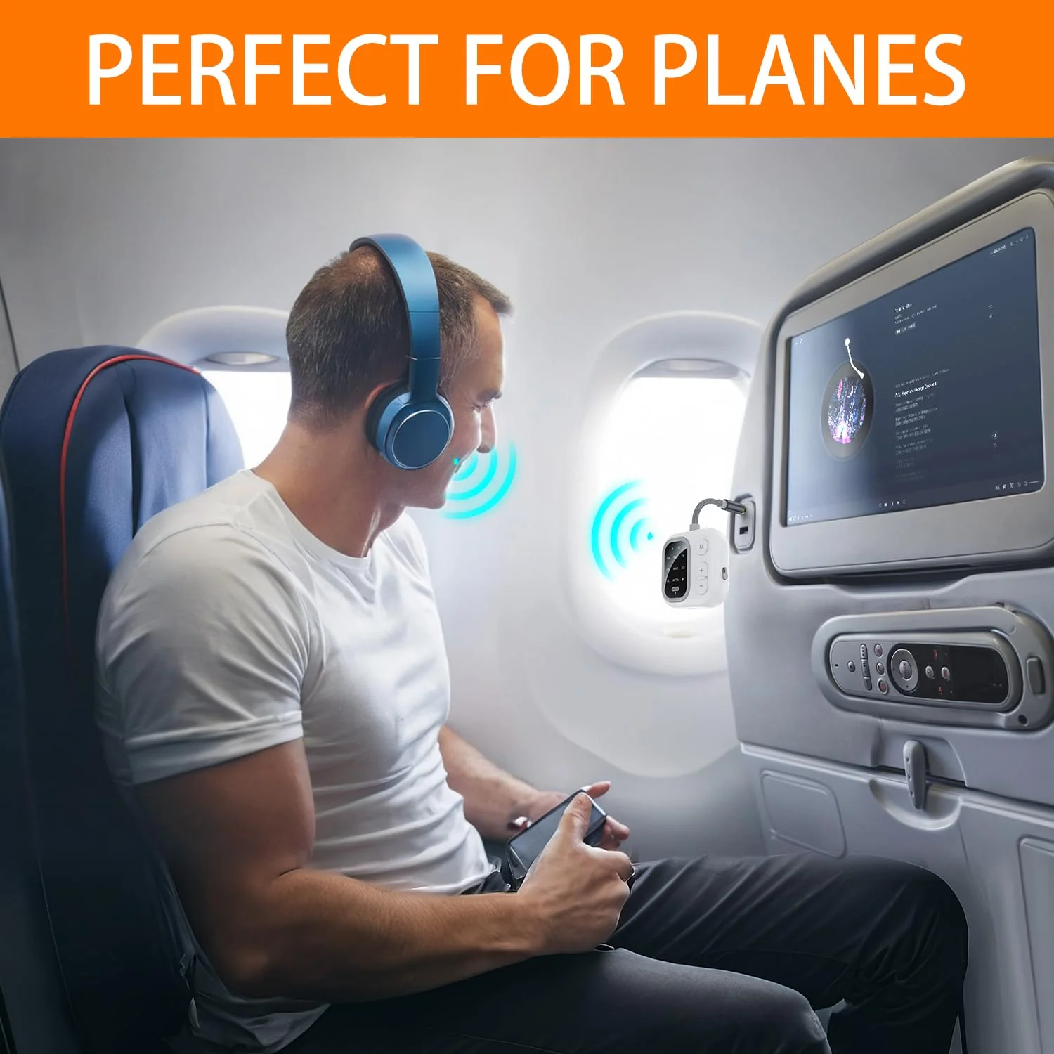 Bluetooth 5.3 Adapter for Airplane, Support 2 AirPods Dual Wireless Headphones, aptX Adaptive 3.5mm AUX Jack Wireless Audio Transmitter for TV, Airline, Planes, Travel Essentials Silver - Image 2