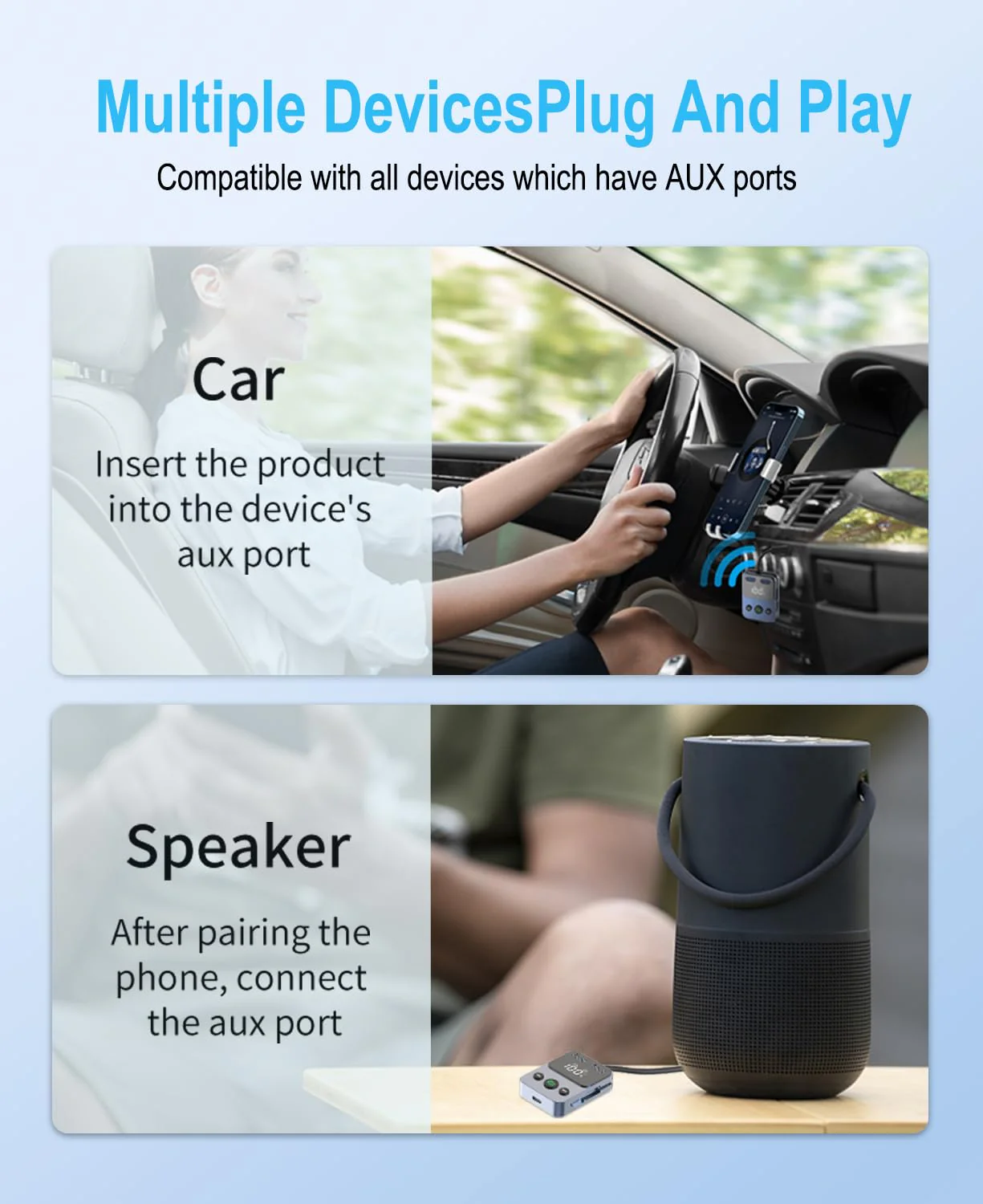 Bluetooth 5.3 Transmitter Receiver, 2-in-1 Adapter for Airplane, Bluetooth Transmitter for 3.5mm Aux Jacks Headphone, TV, Home Stereo, Speakers, Headphone, Car, Dual Connection - Image 4