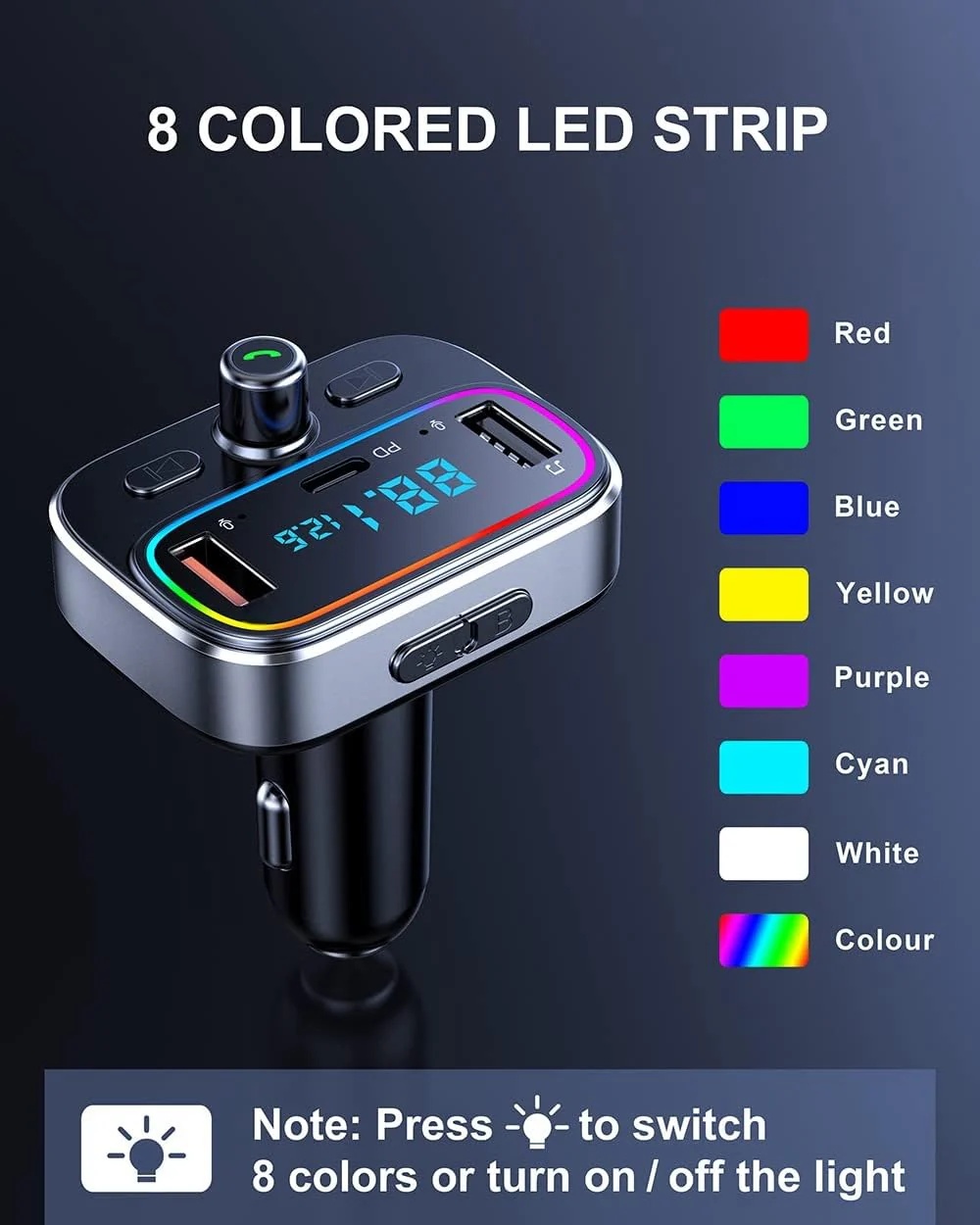 Bluetooth 5.4 FM Transmitter for Car Wireless Radio Adapter Kit, Hands-Free Calling Dual Microphone, Fast Charging 18W & PD 20W for All Smartphones Audio Players, Supports TF/SD Card and USB Disk - Image 5