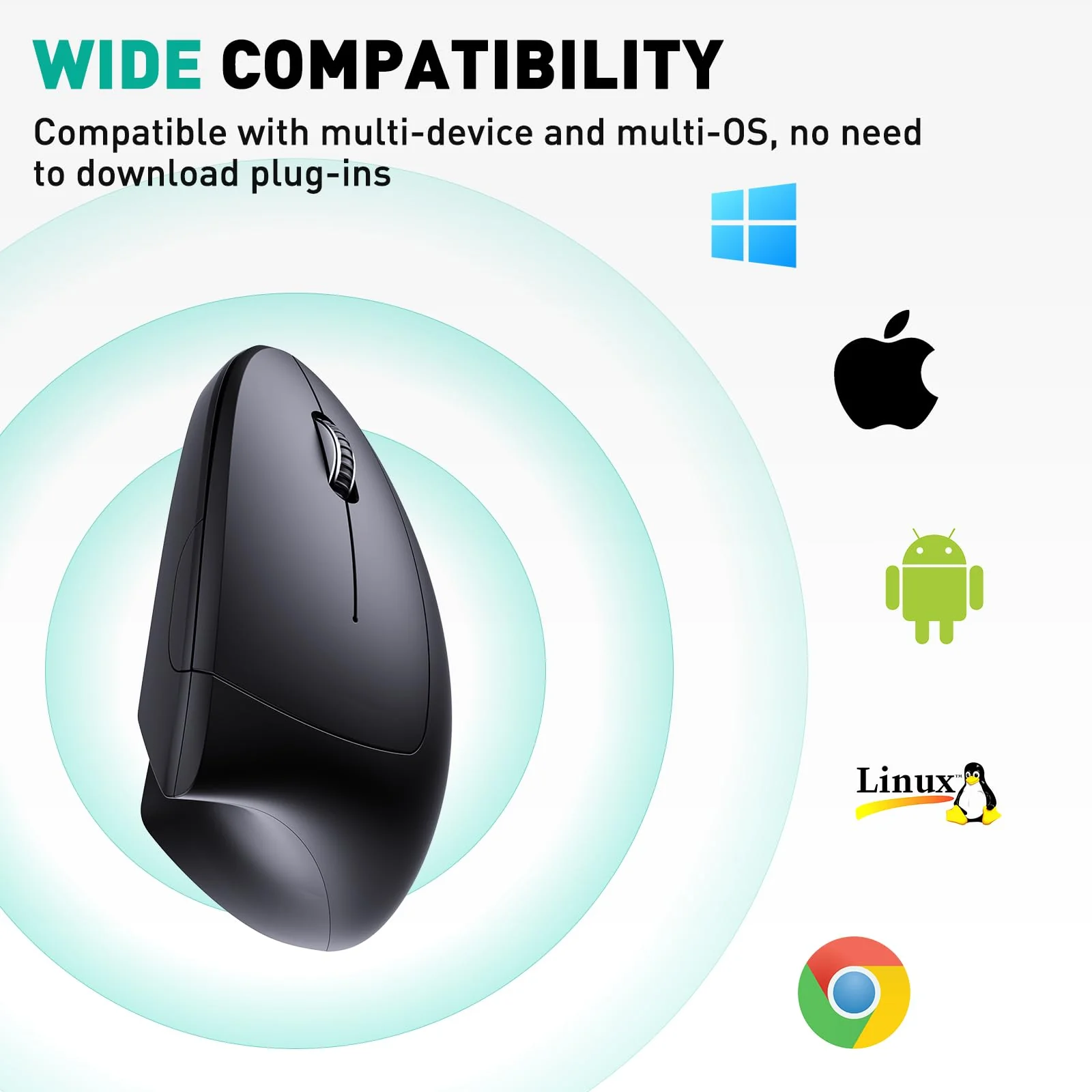 Bluetooth and 2.4G (2-in-1) Rechargeable Wireless Mouse, Ergonomic Vertical Design, 1000/1200/1600 DPI, 6 Silent Buttons, for Laptop, Computer, PC, MacBook, Chromebook-Black - Image 6