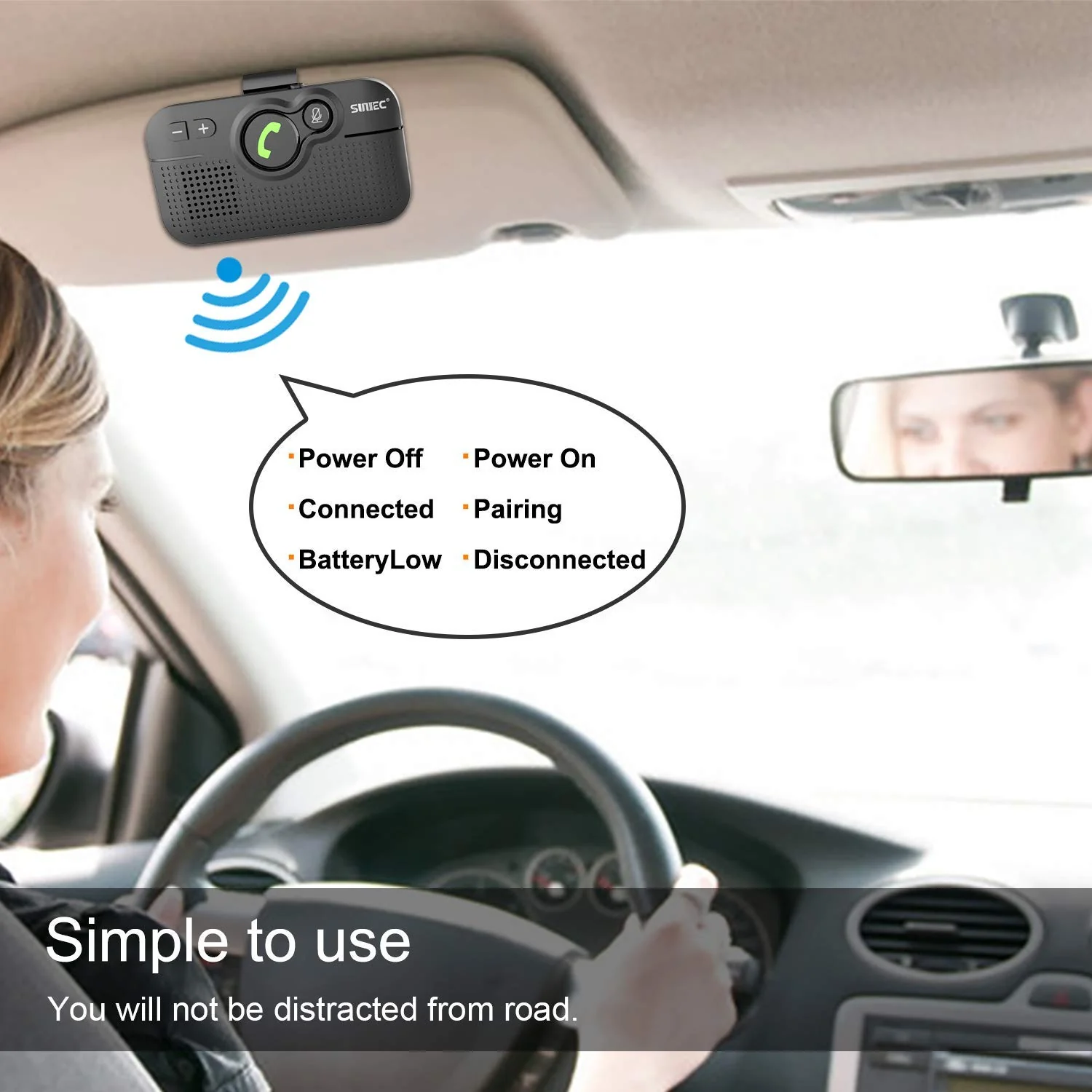 Bluetooth Car Speaker for Cell Phone, Handsfree Bluetooth Car Kit Motion AUTO ON Off Support Siri Voice Assistant Handsfree Speakerphone with Visor Clip - BC980P - Image 9