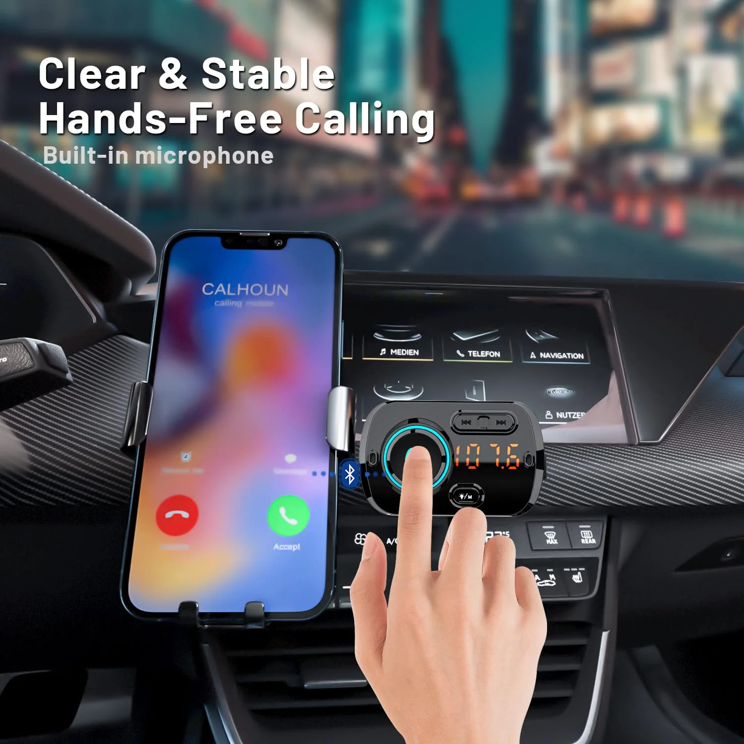 Bluetooth FM Transmitter for Car, Wireless Radio Adapter Car Music Player Receiver with Bluetooth FM Frequency Support Hands Free Call,Charger Dual USB Port,TF Card/AUX BC49BQ - Image 5