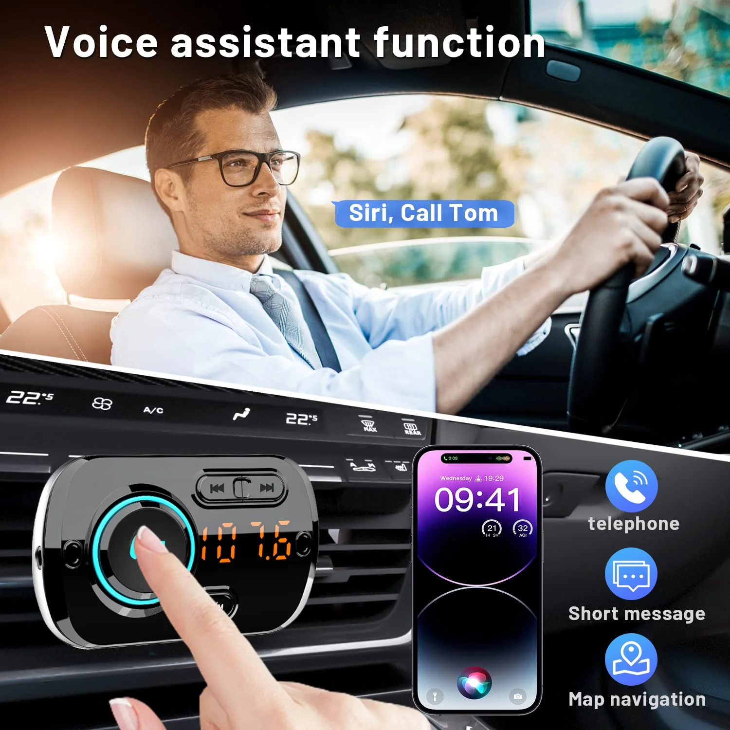 Bluetooth FM Transmitter for Car, Wireless Radio Adapter Car Music Player Receiver with Bluetooth FM Frequency Support Hands Free Call,Charger Dual USB Port,TF Card/AUX BC49BQ - Image 6
