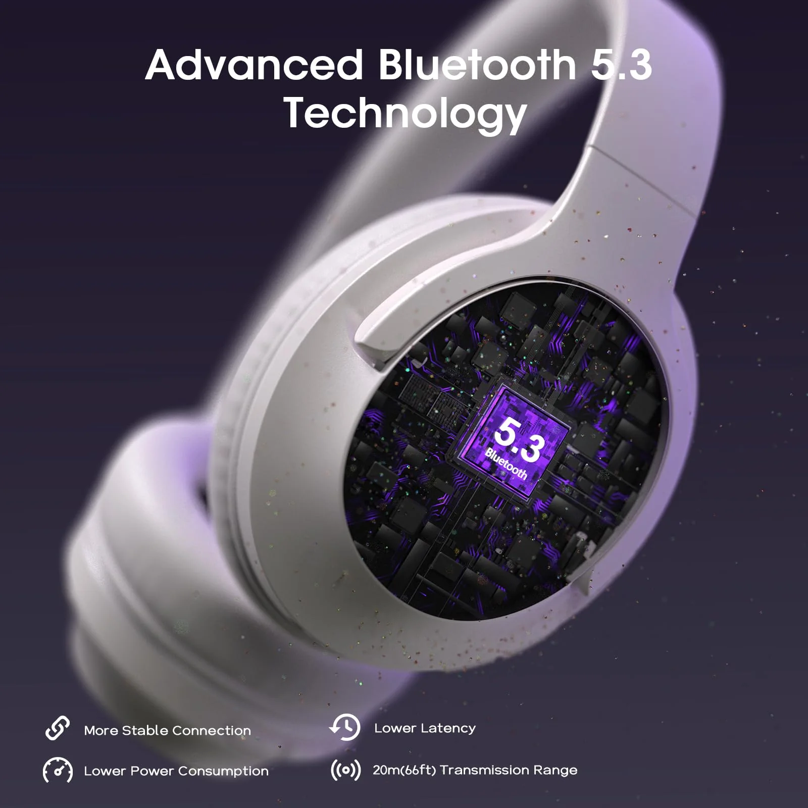 Bluetooth Headphones, 80H Playtime Headphones Wireless Bluetooth with 3 EQ Modes, Over Ear Headphones with Microphone, HiFi Stereo Sound, Foldable Headphones for PC Phone TV (Light Gray) Light Gray - Image 2