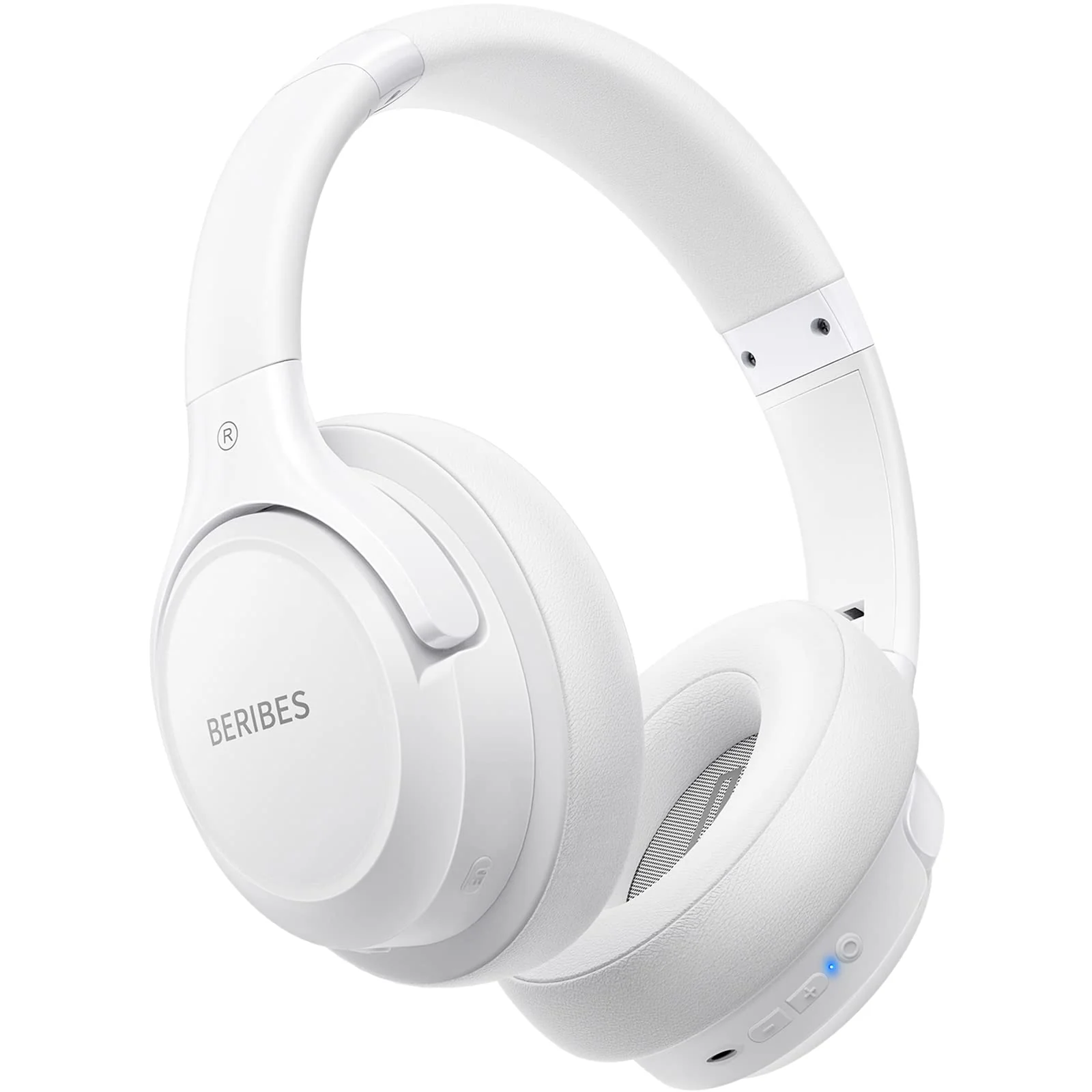 Bluetooth Headphones Over Ear,BERIBES 65H Playtime and 6 EQ Music Modes with Microphone,HiFi Stereo Foldable Lightweight Wireless Headset,Deep Bass for Home Office Cellphone PC Etc.(White) White