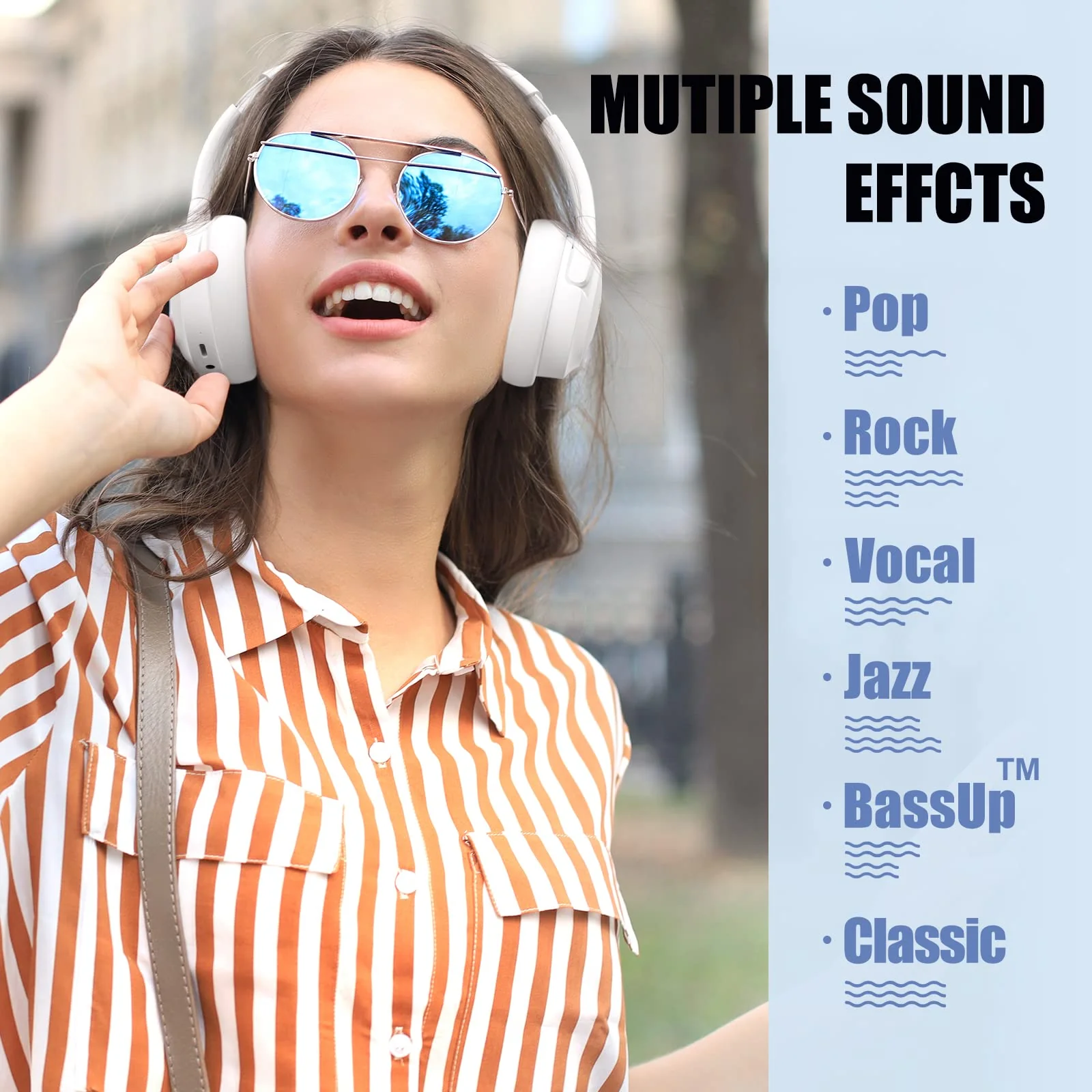 Bluetooth Headphones Over Ear,BERIBES 65H Playtime and 6 EQ Music Modes with Microphone,HiFi Stereo Foldable Lightweight Wireless Headset,Deep Bass for Home Office Cellphone PC Etc.(White) White - Image 2