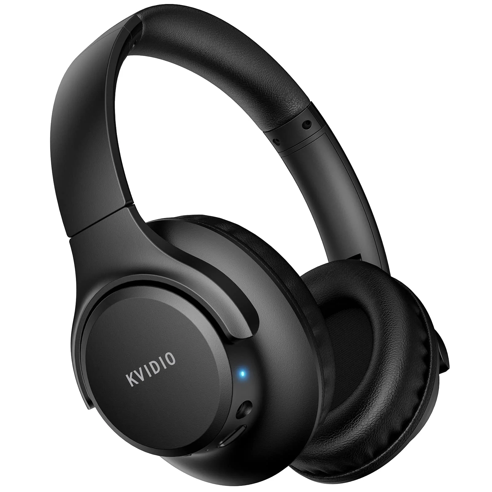 Bluetooth Headphones Over Ear,KVIDIO 55 Hours Playtime Wireless Headphones with Microphone,Foldable Lightweight Headset with Deep Bass,HiFi Stereo Sound for Travel Work Laptop PC Cellphone Black
