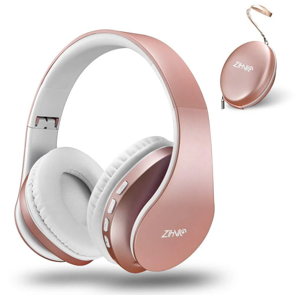 Bluetooth Headphones Over-Ear, Zihnic Foldable Wireless and Wired Stereo Headset Micro SD/TF, FM for Cell Phone,PC,Soft Earmuffs &Light Weight for Prolonged Wearing(Rose Gold) Rose Gold