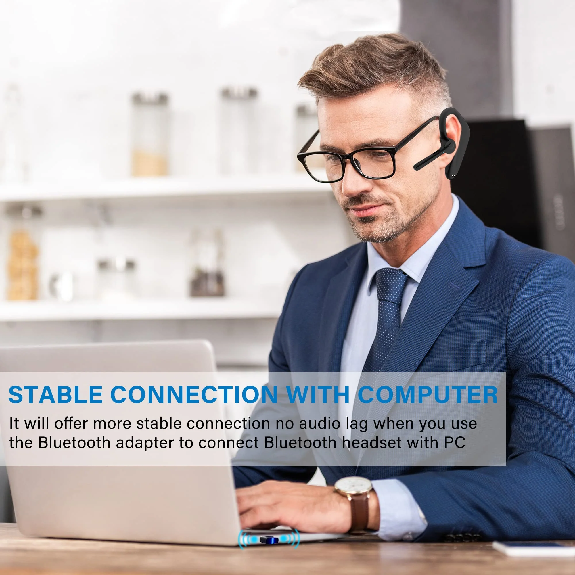 Bluetooth Headset, Dual Microphone Wireless Headset with USB Dongle for Computer, 45H Talking Time Compatible to Connect to Your PC Mac Works with MS Teams, Zoom - Image 5