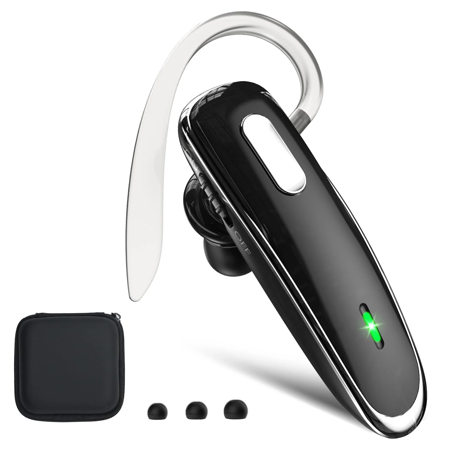 Bluetooth Headset, V5.1 Ultralight Wireless Handsfree Earpiece Cell Phone with Noise Cancellation Microphone for Cell Phone/PC Tablet/Laptop Computer, Headphones for Trucker/Driver/Business