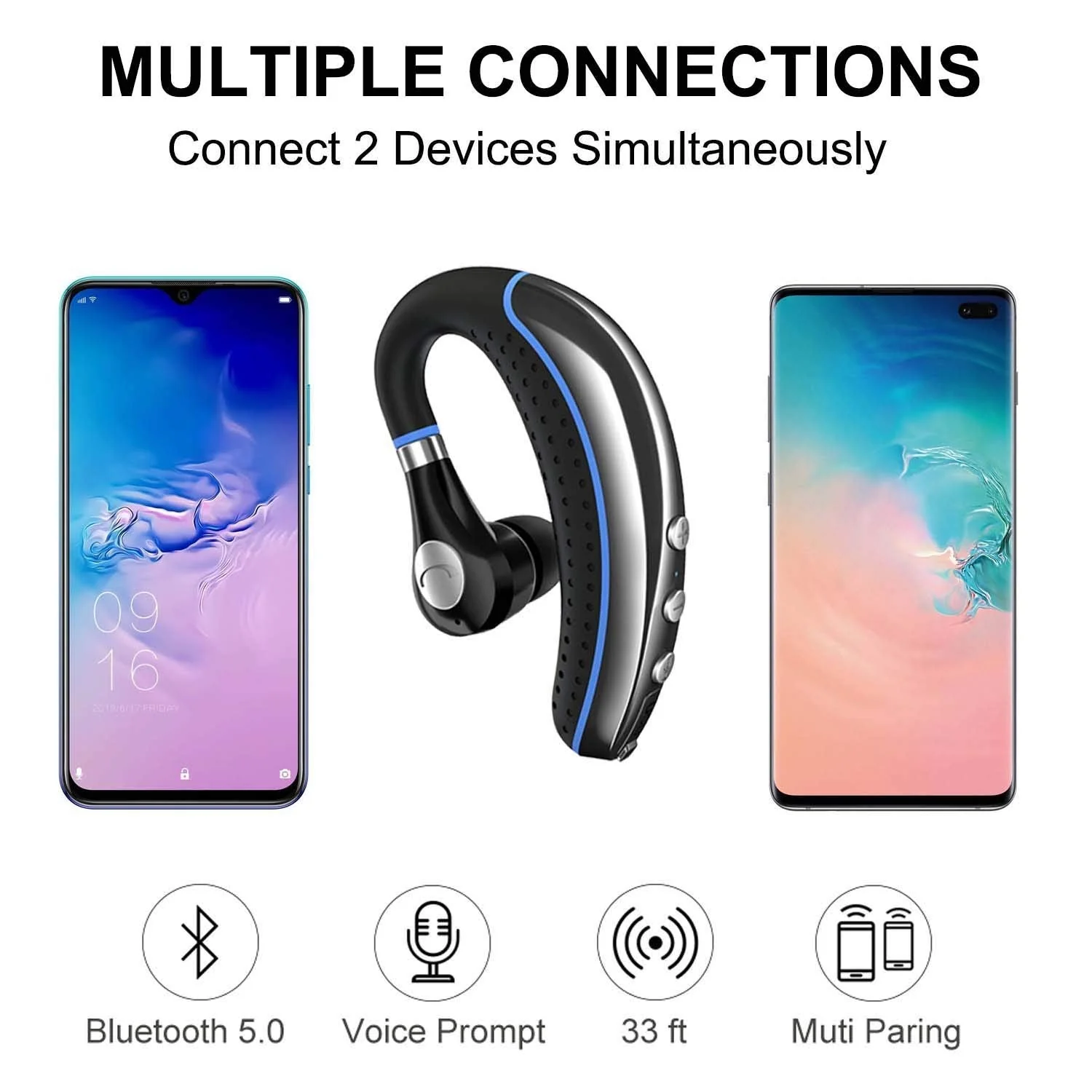 Bluetooth Headset, Wireless Earpiece V5.0 Bluetooth Earpiece Ultralight Hands Free for Business/Office/Driving/Sporting - Image 2