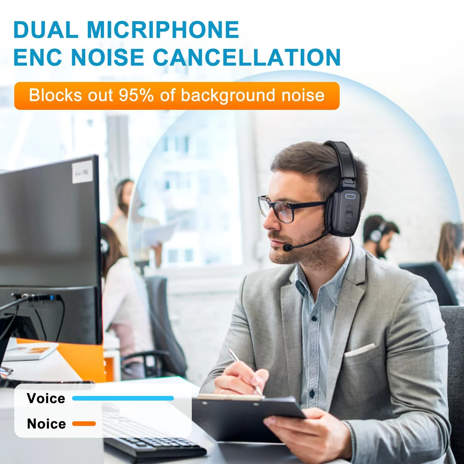 Bluetooth Headset, Wireless Trucker Headset with Noise Canceling Microphone Truck Driver Headphone with Mute Button-Work 60Hrs for Cellphone Office Work - Image 2