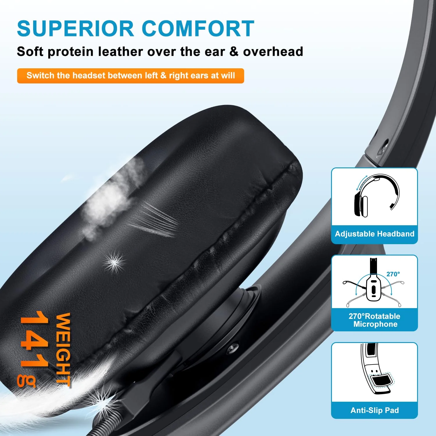 Bluetooth Headset, Wireless Trucker Headset with Noise Canceling Microphone Truck Driver Headphone with Mute Button-Work 60Hrs for Cellphone Office Work - Image 4