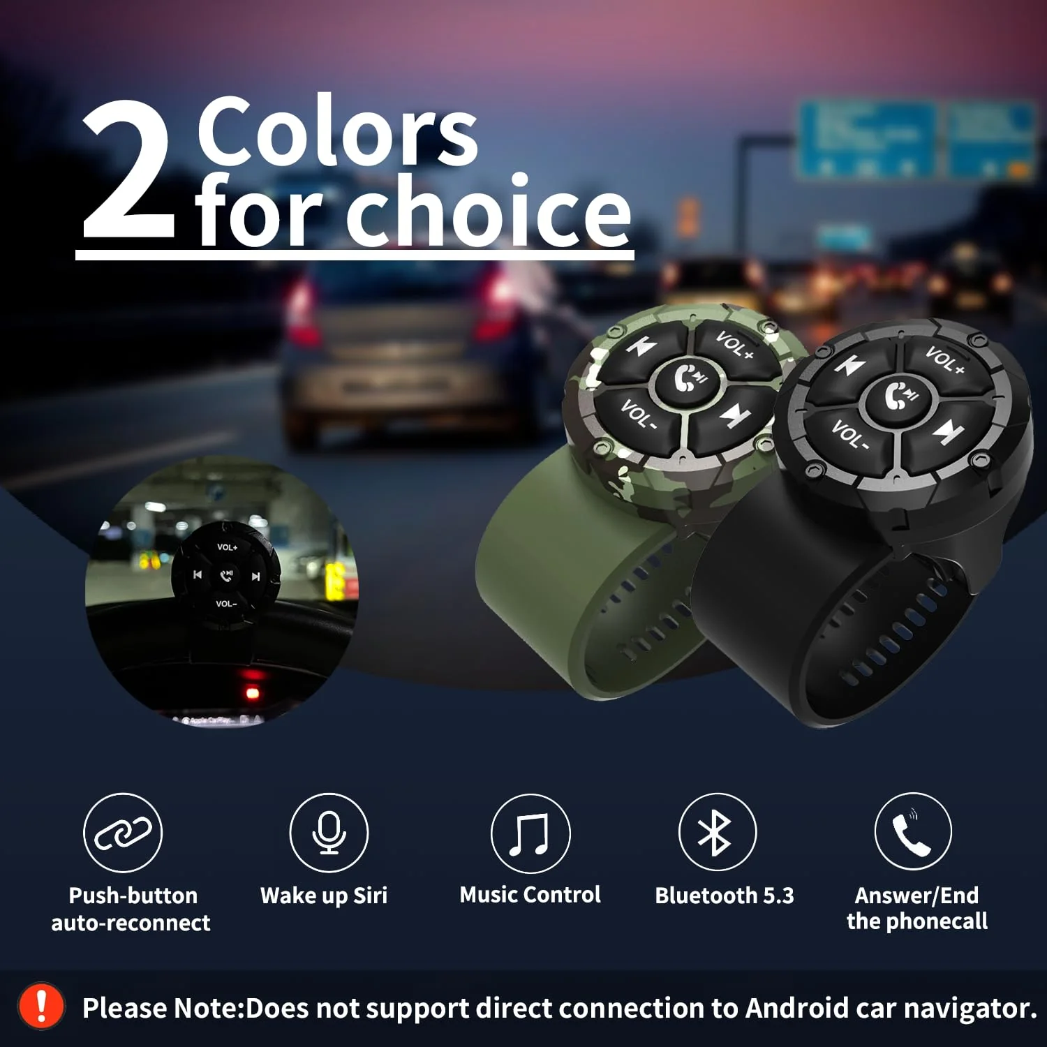 Bluetooth Media Button Remote,Waterproof Wireless Music Controller for Car Bike Motorcycle,Steering Wheel Control Button Compatible for iPhone/Android Phone Black - Image 4