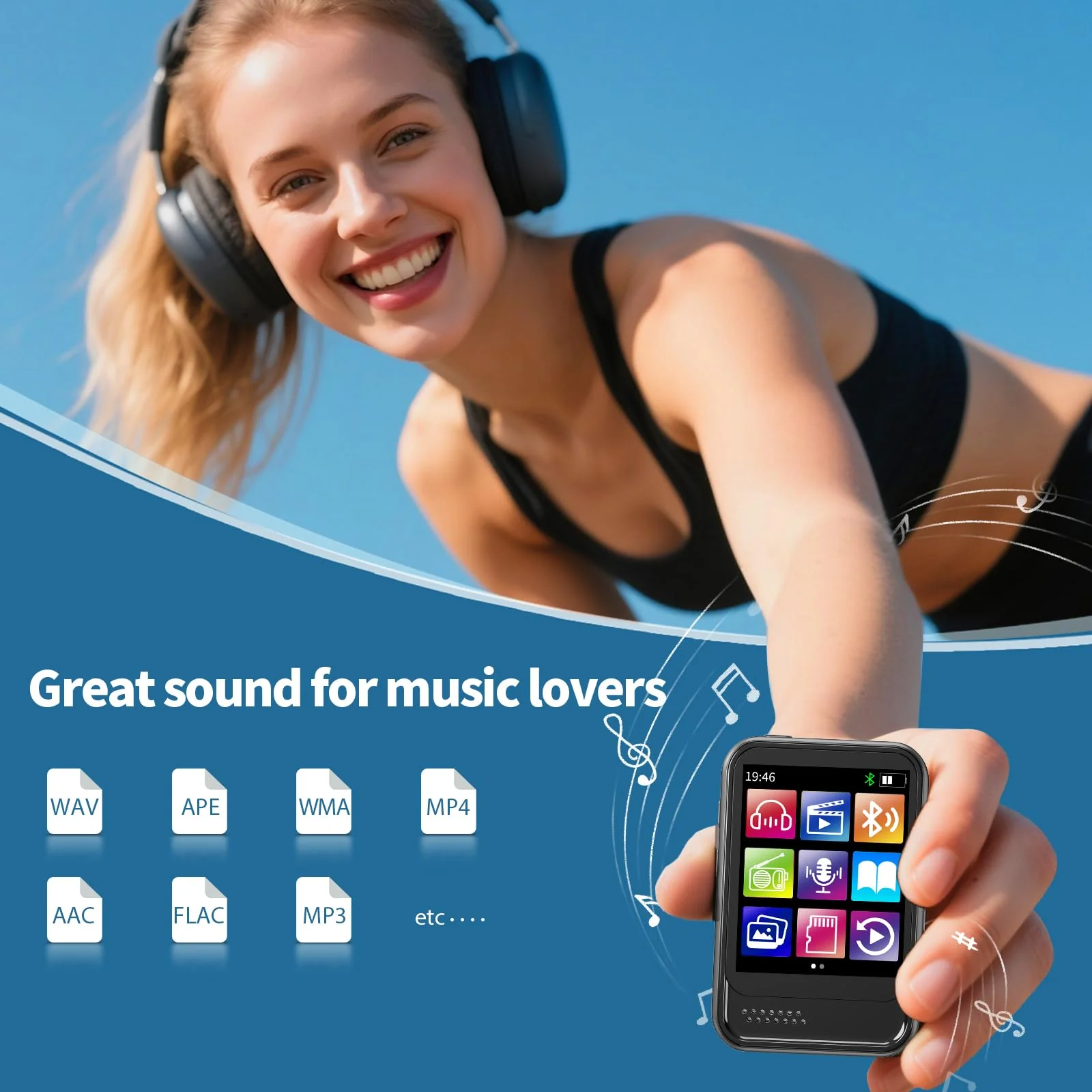Bluetooth MP3 Player, Portable Music Player with FM Radio, Voice Recorder, Ebook Digital Audio Player with 16GB Internal Memory Support TF Card up to 512GB 1.8" Black - Image 6