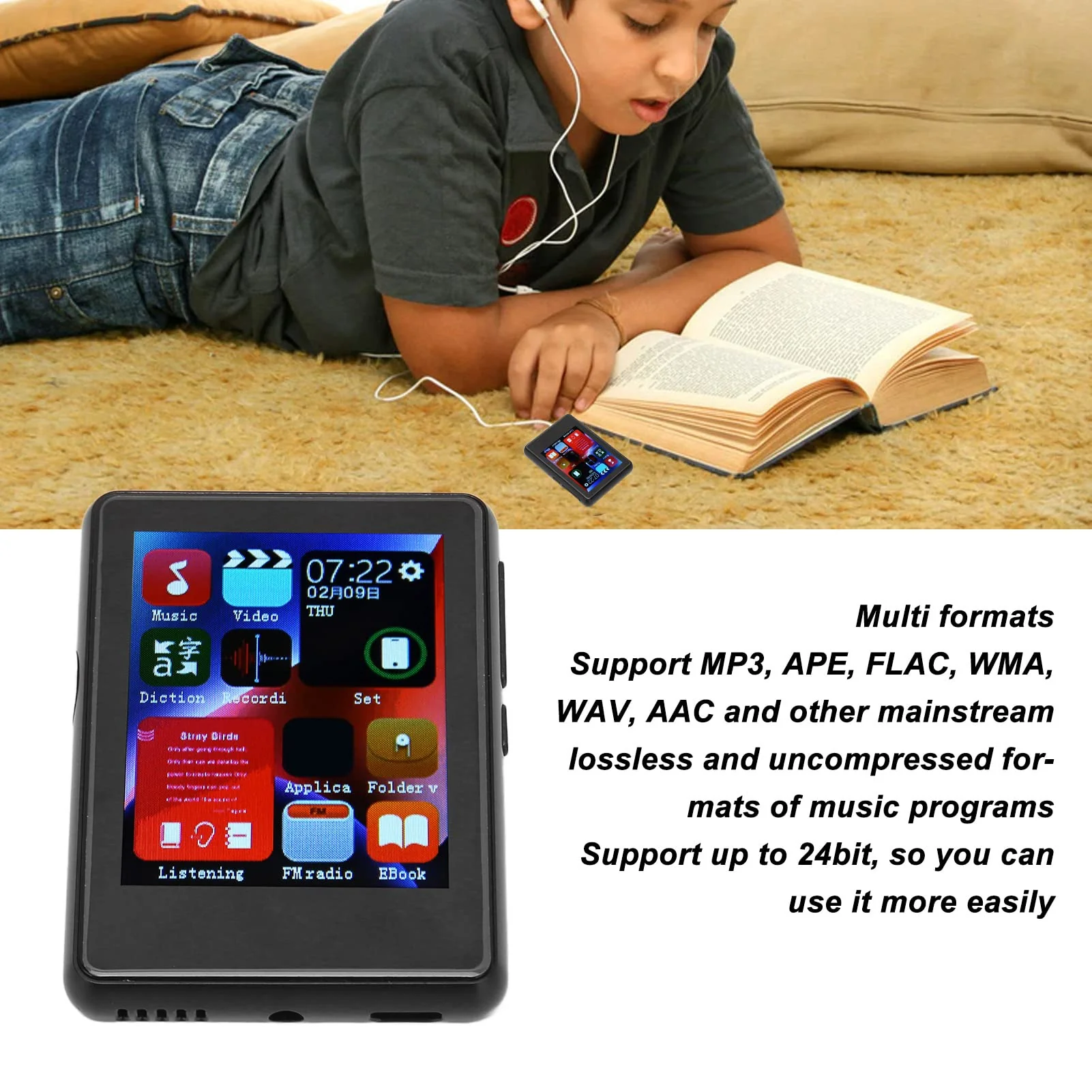 Bluetooth MP3 Player with Full, HiFi Stereo Music Player with FM Radio, E Book, Recording, Portable Music Device with Headphones Support up to 256GB (Black) - Image 2
