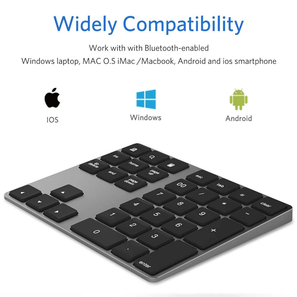 Bluetooth Number Pad, Wireless Numeric Keypad, USB-C Rechargeable External 34-Keys Numpad, Financial Data Entry Keyboard for iMac, MacBook Air/Pro, PC Desktop, Laptop Notebook A-Black - Image 2