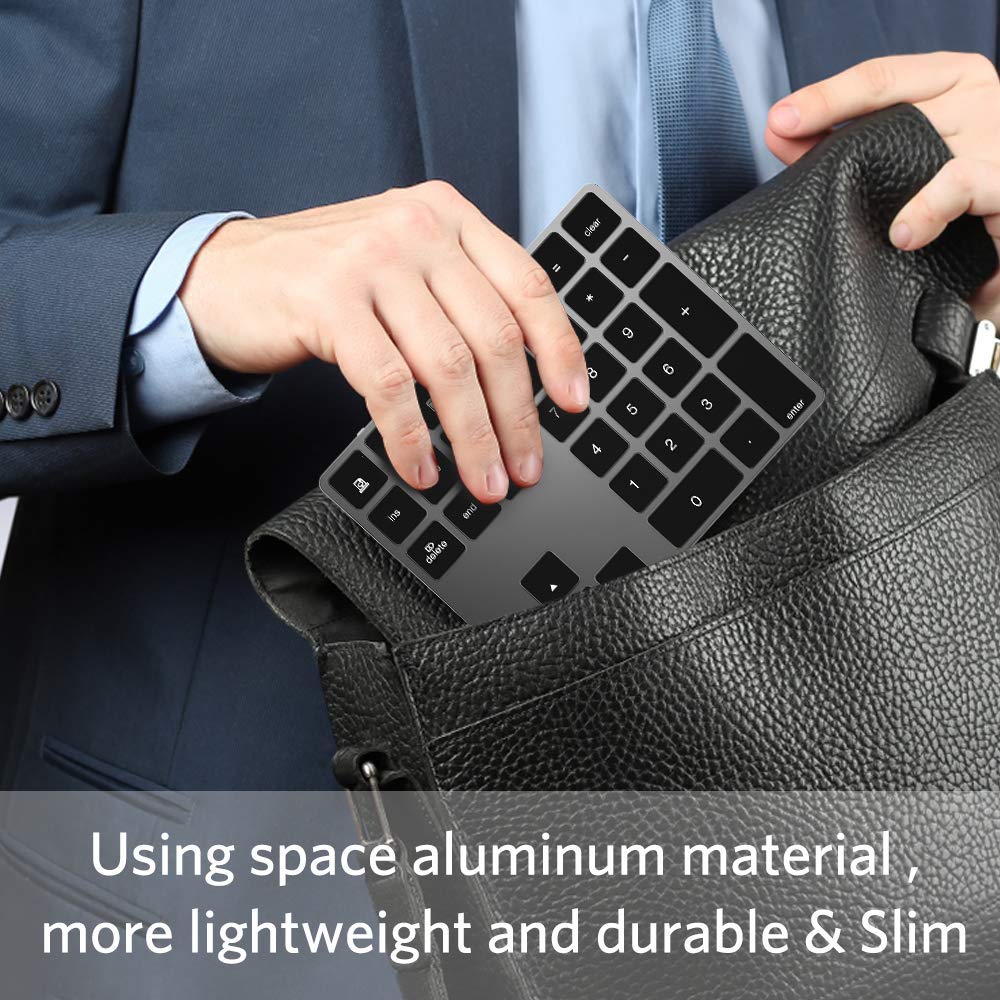 Bluetooth Number Pad, Wireless Numeric Keypad, USB-C Rechargeable External 34-Keys Numpad, Financial Data Entry Keyboard for iMac, MacBook Air/Pro, PC Desktop, Laptop Notebook A-Black - Image 8