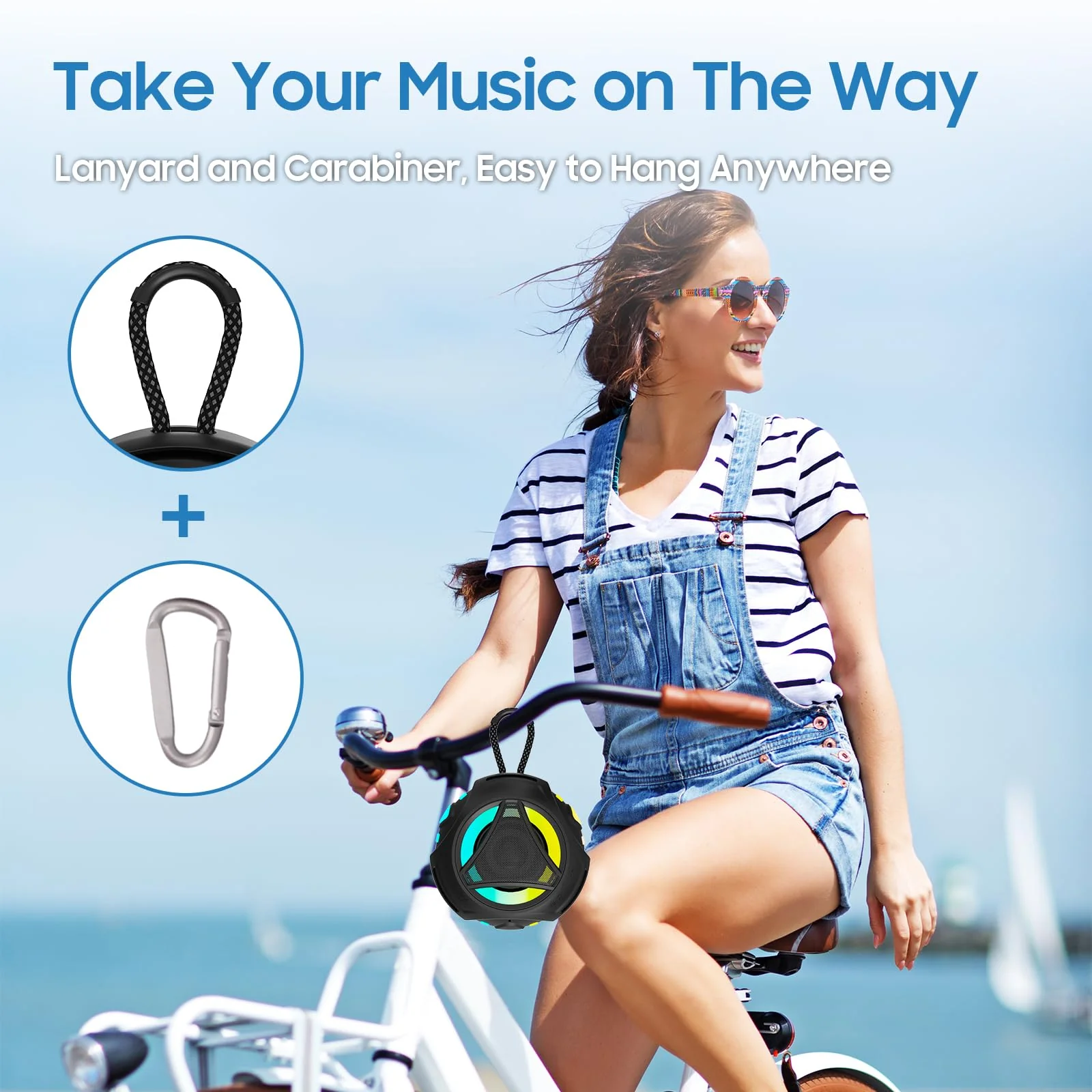 Bluetooth Shower Speake Waterproof,Portable Outdoor Bluetooth Speake with RGB Lights,IPX67 Floating,Built-in Mic,24Hrs Playtime,True Wireless Stereo,Gifts for Teens Boy Girls Women Men - Black - Image 4