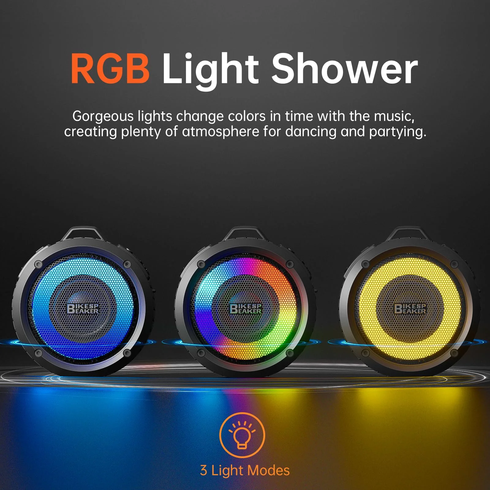 Bluetooth Shower Speaker with Light, Enhanced bass, Upgraded Portable Shower Speakers, Dual bass Driver, 12H Playtime, Suction Cup, Lanyard, Hands-Free Function for Bathroom Beach Party Deep Black - Image 2