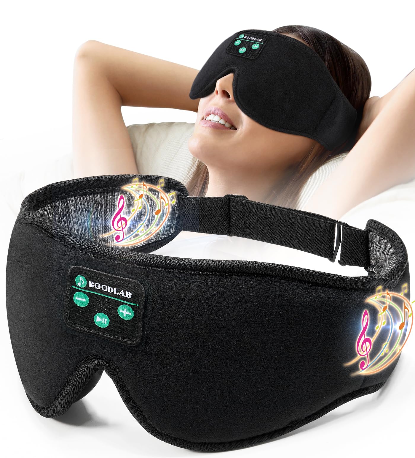 Bluetooth Sleep Mask, Boodlab Sleep Mask with Bluetooth Headphones, Sleeping Headphones for Side Sleepers Travel Yoga, Cool Tech Gadgets Unique Gift for Valentine's Mother's Day Birthday Christmas Black Gray
