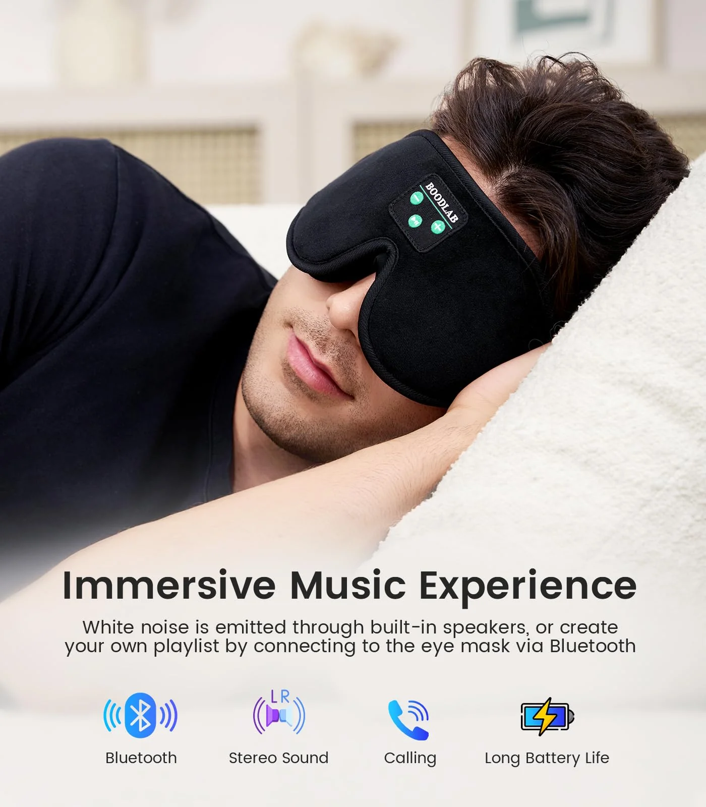 Bluetooth Sleep Mask, Boodlab Sleep Mask with Bluetooth Headphones, Sleeping Headphones for Side Sleepers Travel Yoga, Cool Tech Gadgets Unique Gift for Valentine's Mother's Day Birthday Christmas Black Gray - Image 4