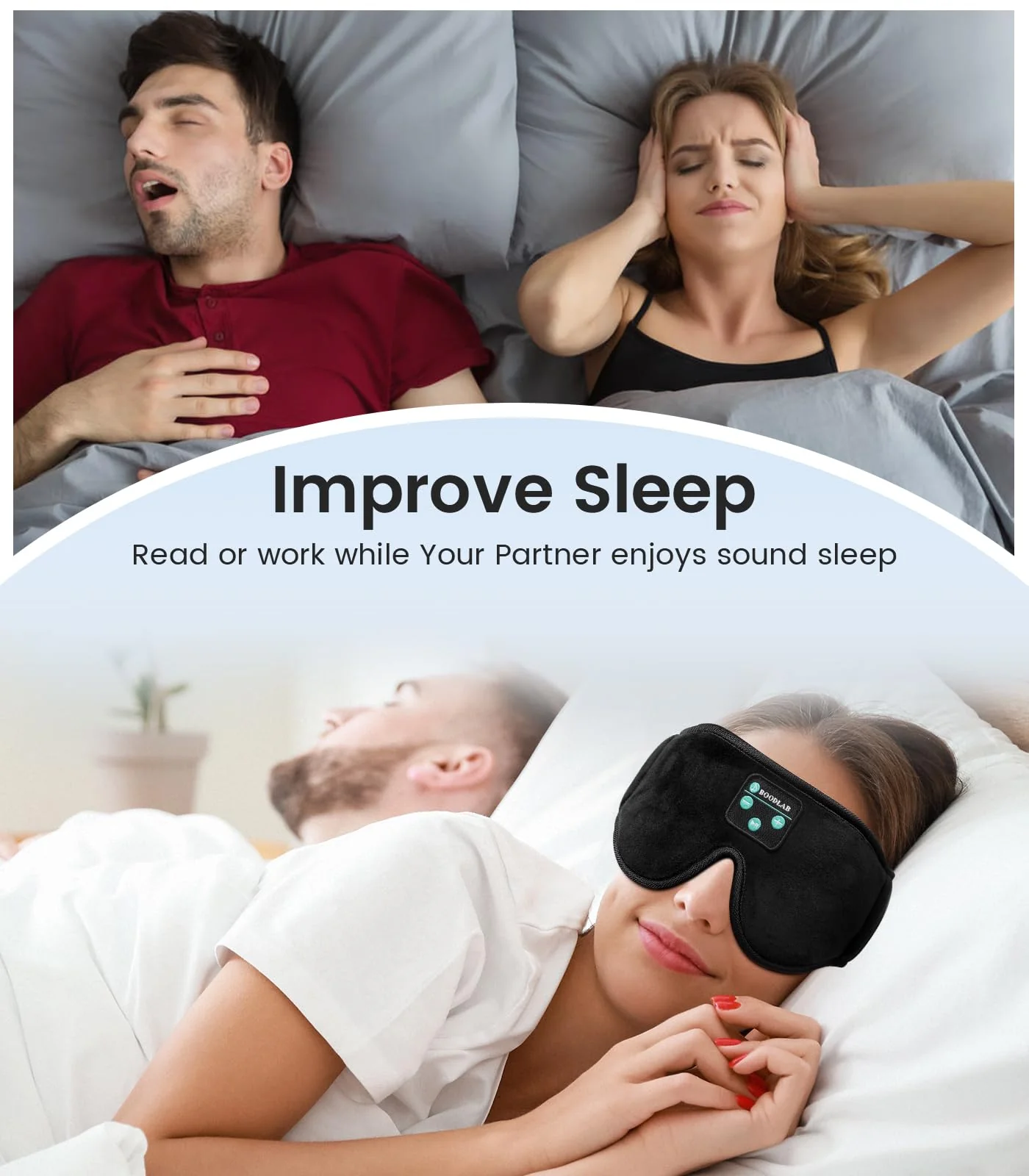 Bluetooth Sleep Mask, Boodlab Sleep Mask with Bluetooth Headphones, Sleeping Headphones for Side Sleepers Travel Yoga, Cool Tech Gadgets Unique Gift for Valentine's Mother's Day Birthday Christmas Black Gray - Image 5