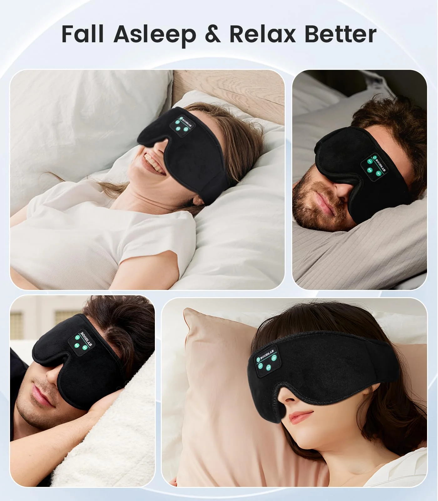 Bluetooth Sleep Mask, Boodlab Sleep Mask with Bluetooth Headphones, Sleeping Headphones for Side Sleepers Travel Yoga, Cool Tech Gadgets Unique Gift for Valentine's Mother's Day Birthday Christmas Black Gray - Image 8