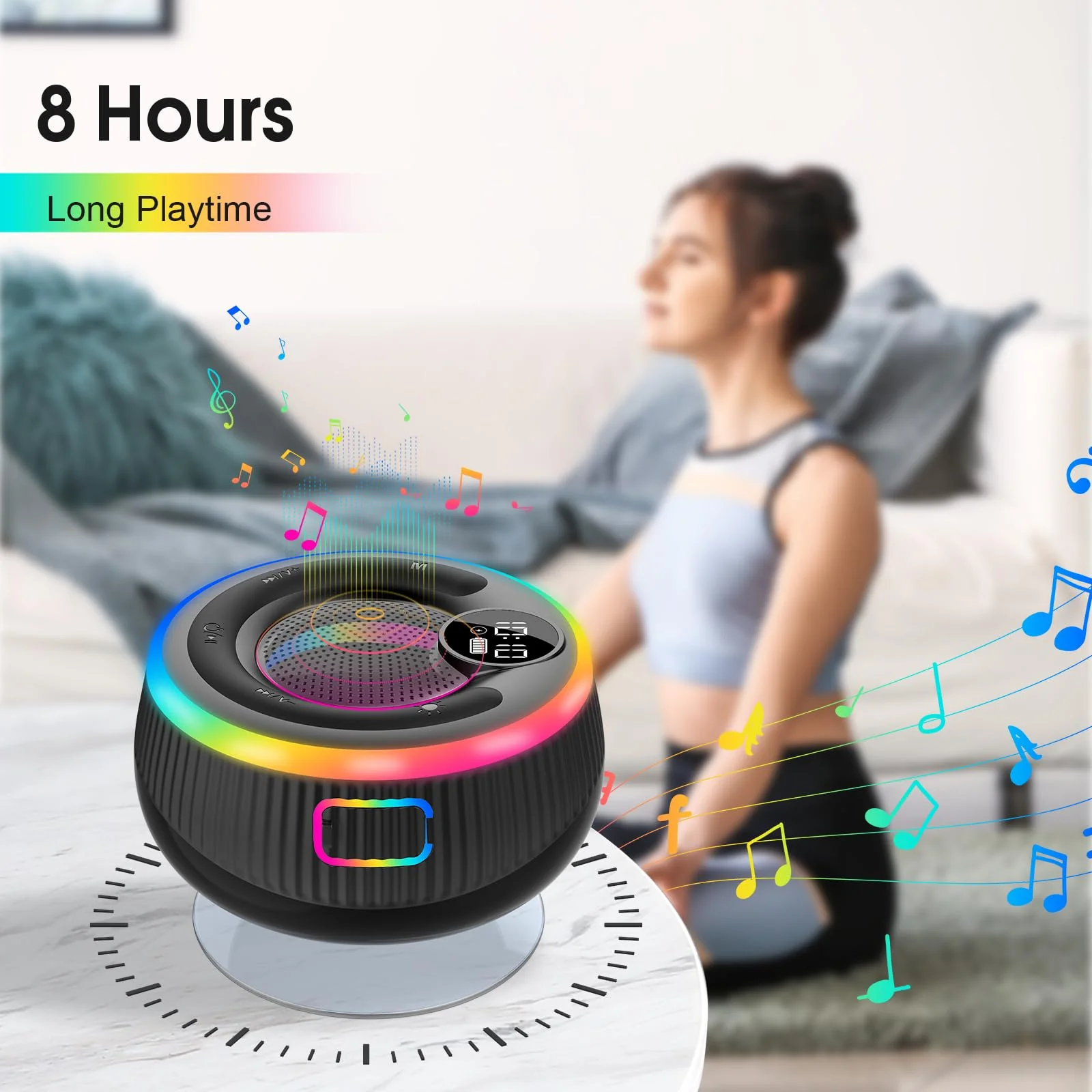 Bluetooth Speaker, Shower Speaker Stereo Sound, IPX7 Waterproof Speakers, Digital Display Portable Speaker with Suction Cup, LED Light, Small Wireless Speakers for Outdoor Party Beach Bathroom, Black - Image 6