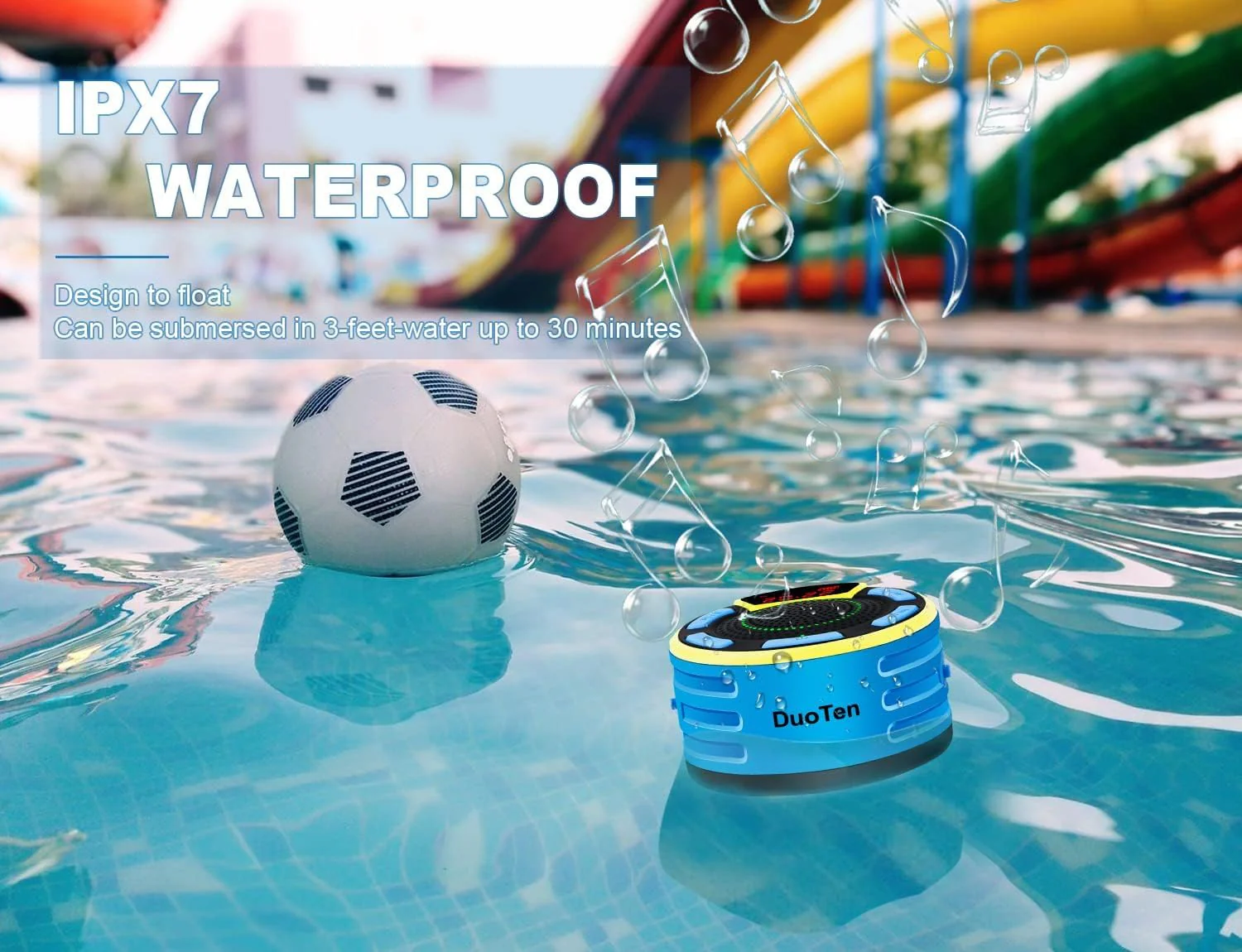Bluetooth Speakers, DuoTen IPX7 Waterproof Wireless Portable Bluetooth Speakers w/LED Display, FM Radio, Suction Cup, Light Show, Loud Stereo Sound and Bass for Shower, Pool, Party, Travel, Outdoors - Image 2