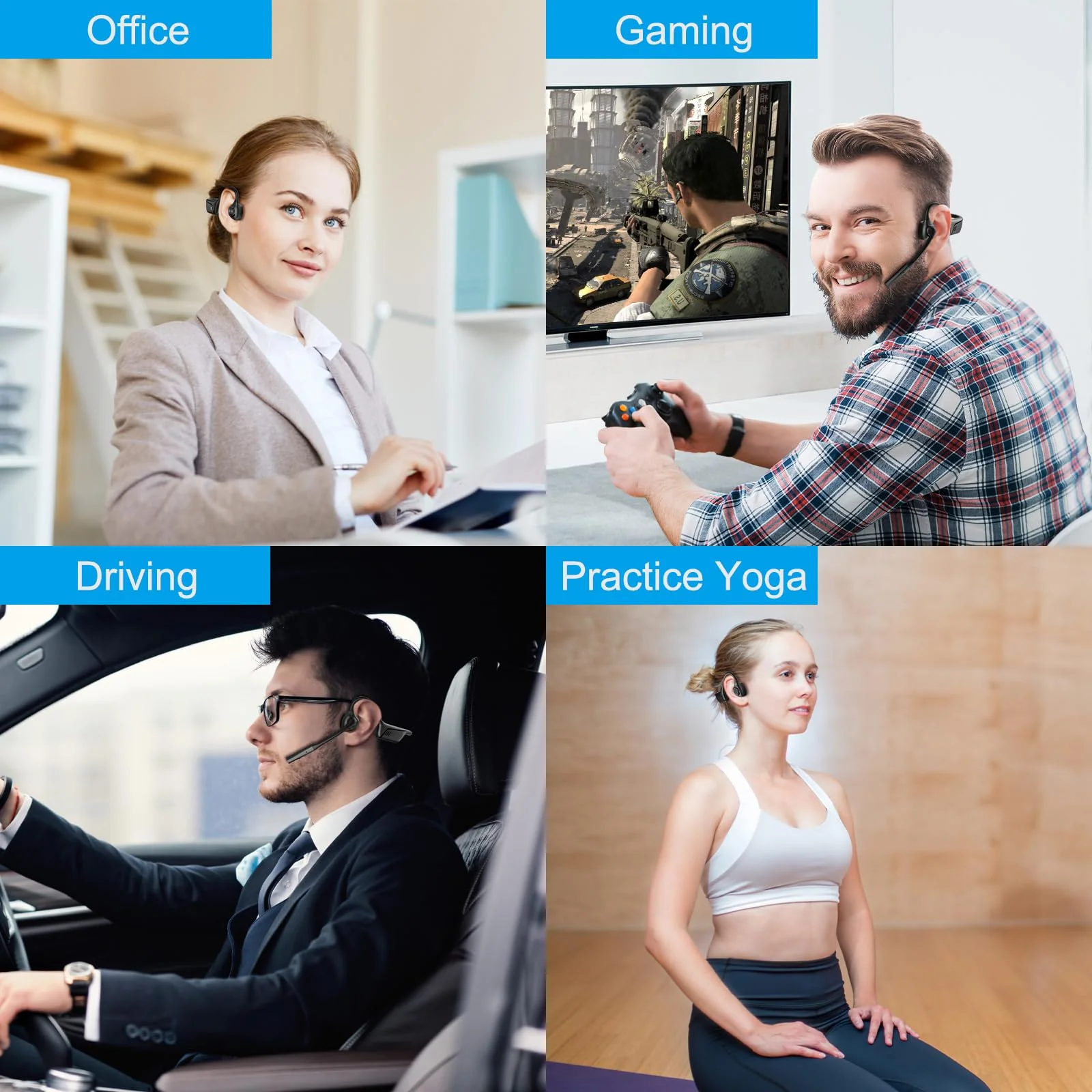 Bluetooth Wireless Headset,Open Ear Wireless Headphones with Mic, Wired Speakers,Hands-Free Call,Dual Connection,Audio Receiver for Business, PC/PS4/PS5/Online Teaching/Meeting/Call Center - Image 7