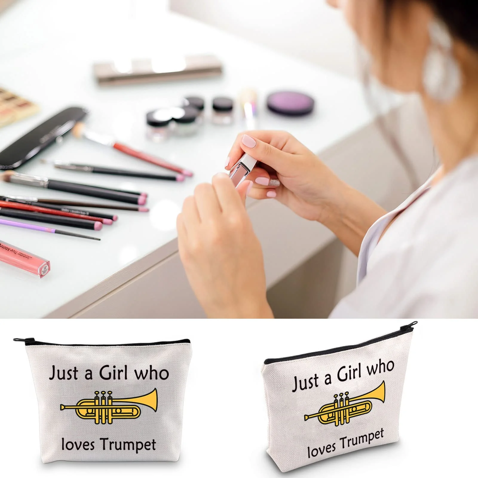 BLUPARK Trumpeter Gift Trumpet Girl Cosmetic Bag Just a Girl Who Loves Trumpet Cornet Gift for Trumpet Lover (Girl who loves Trumpet) - Image 4
