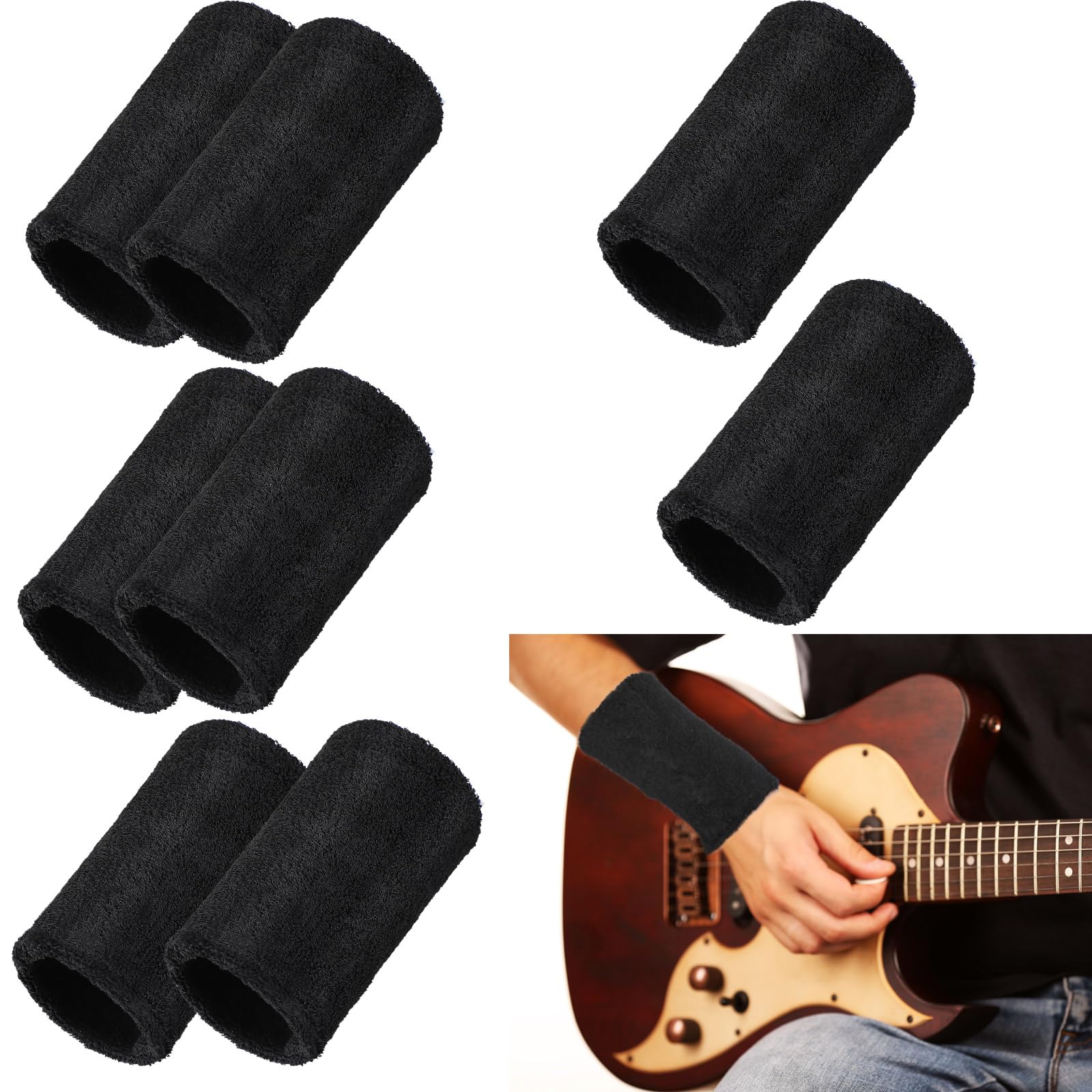 Boao 8 Pieces Slays Sweatbands for Guitarists 6 Inch Wristbands Guitar Players Wristbands Black Wrist Sweatband for Musicians Bass Players