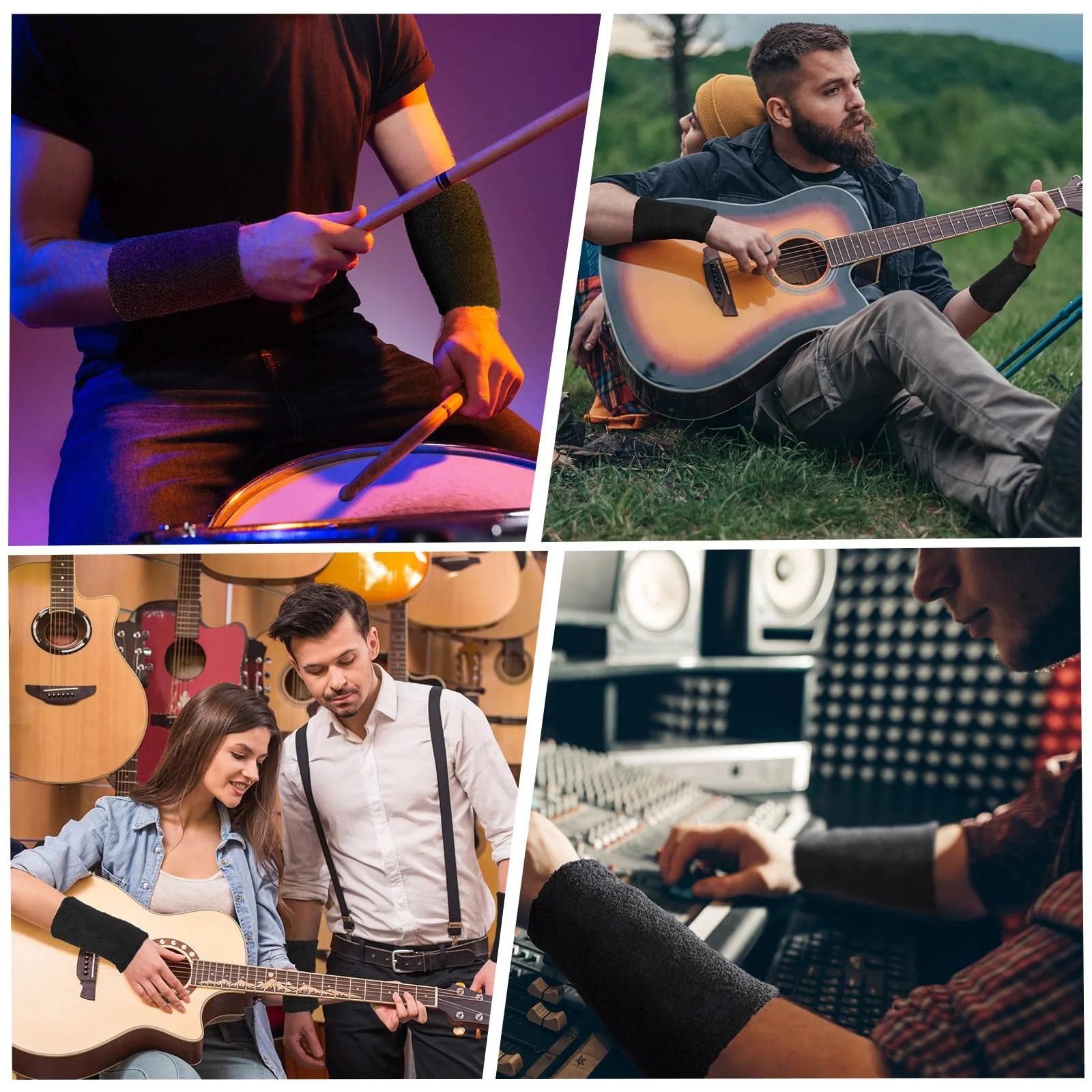 Boao 8 Pieces Slays Sweatbands for Guitarists 6 Inch Wristbands Guitar Players Wristbands Black Wrist Sweatband for Musicians Bass Players - Image 6