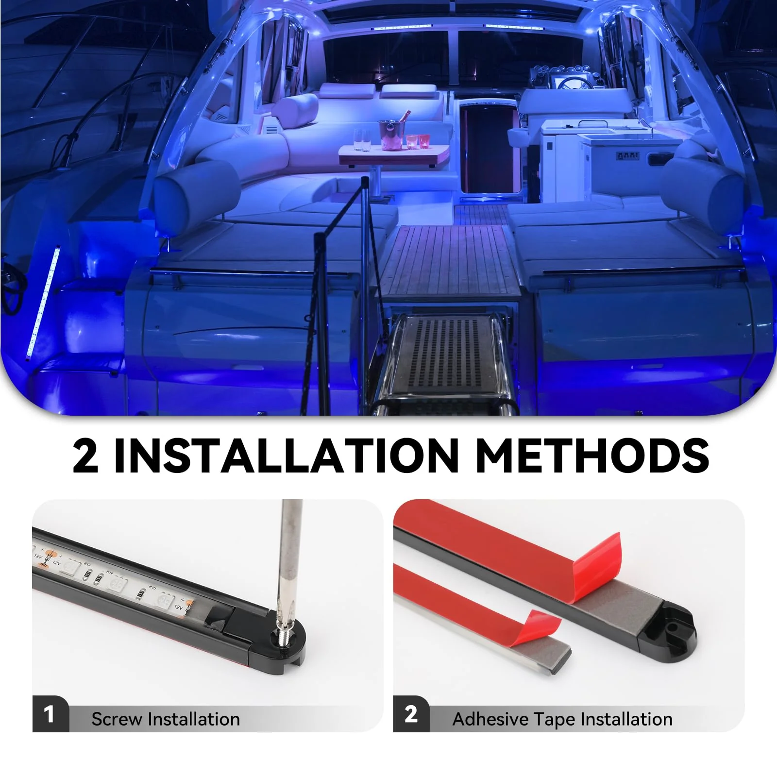 Boat Interior Lights Blue,Waterproof Led Boat Lighting, Marine Led Strip Lights, Super Bright Marine Lighting for Night Fishing Courtesy Lights for Pontoon Kayak Yacht Sailboat (Blue 4PCS) - Image 6