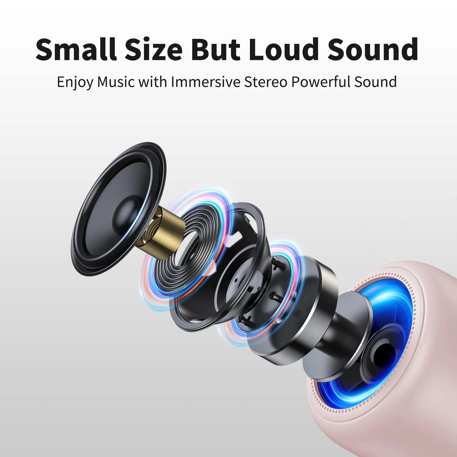Bobtot Portable Bluetooth Speakers with Strap Easy to Carry, Wireless IPX5 Waterproof Mini Speaker with Loud Stereo Sound, 20 Hours Playtime, Rechargeable Battery, Built-in Microphone, Pink - Image 4