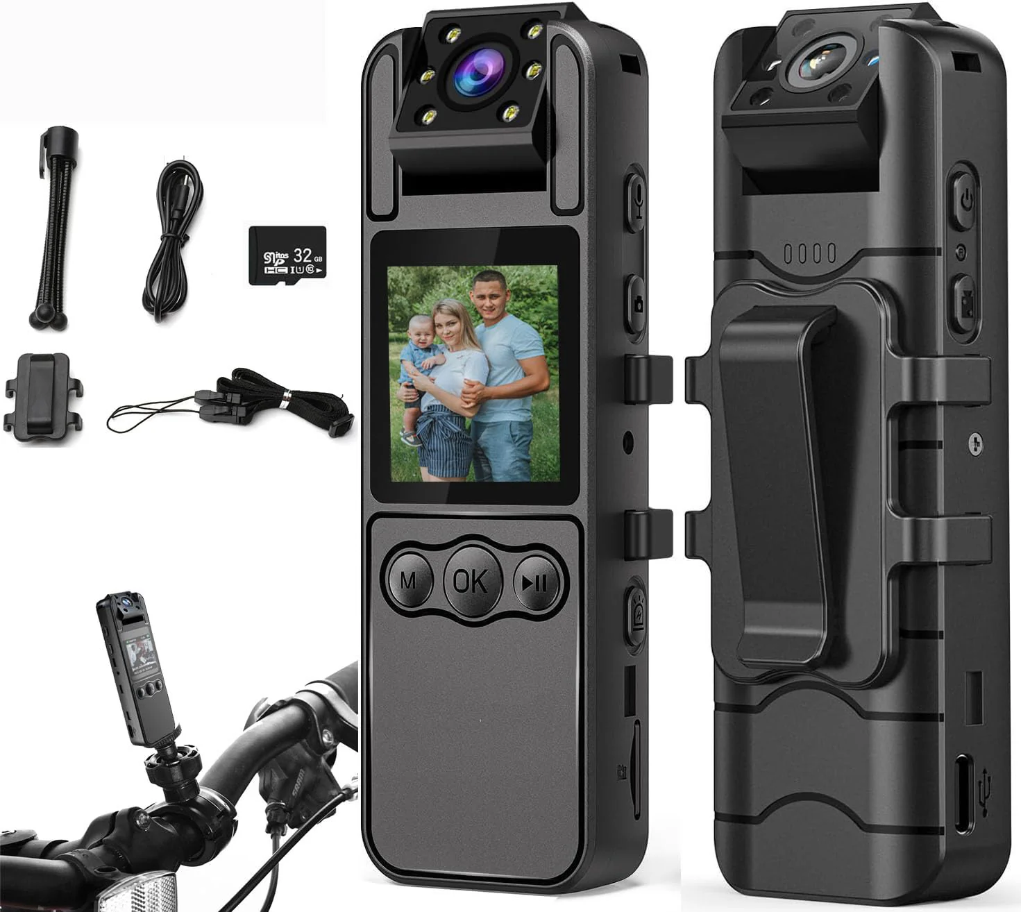 Body Camera with Audio and Video Recording, HD 1080P Body Cam with 180° Rotating Lens, 6HR Battery, Night Vision, 32GB Body Worn Camcorder, for Personal Civilians, Police Law Enforcement