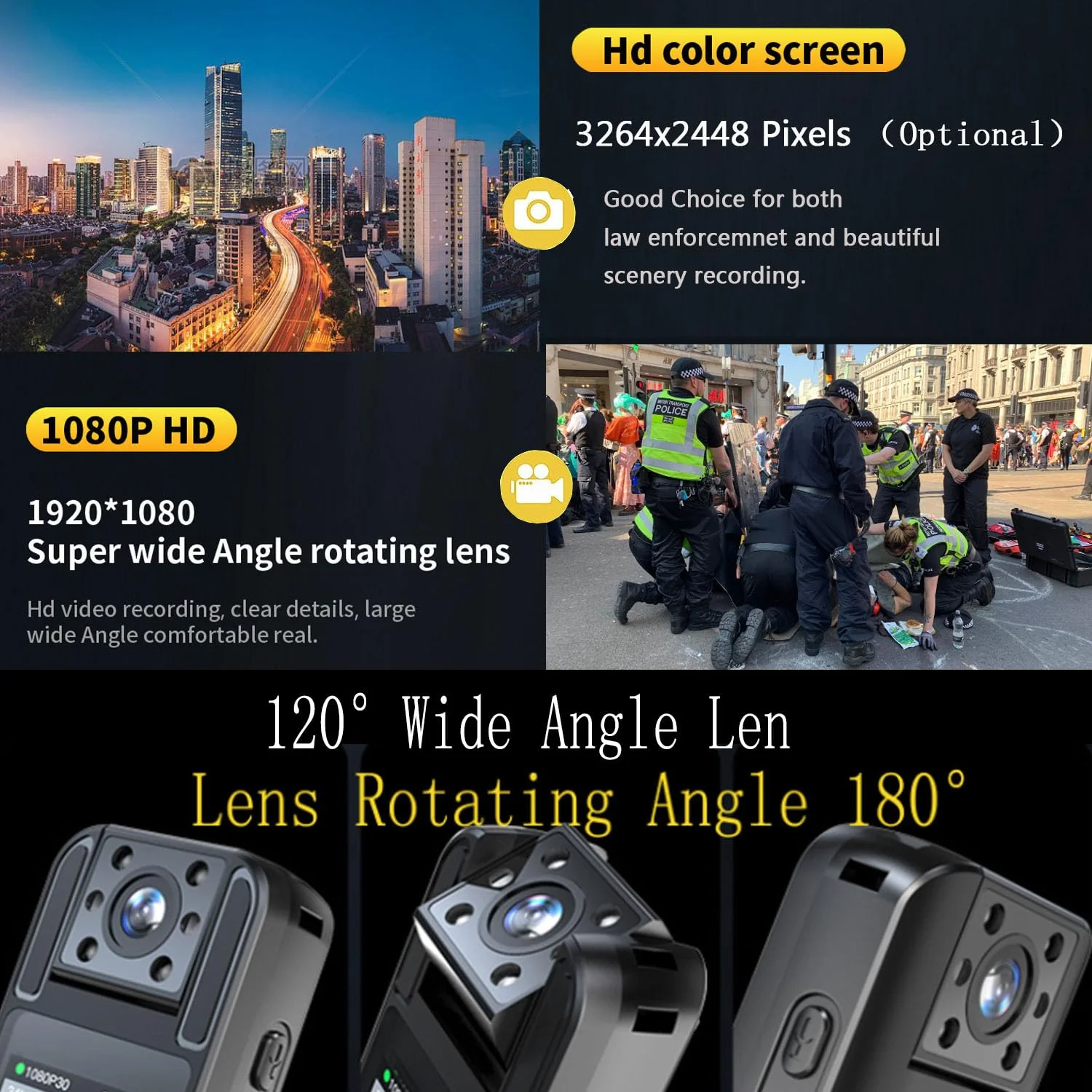Body Camera with Audio and Video Recording, HD 1080P Body Cam with 180° Rotating Lens, 6HR Battery, Night Vision, 32GB Body Worn Camcorder, for Personal Civilians, Police Law Enforcement - Image 3