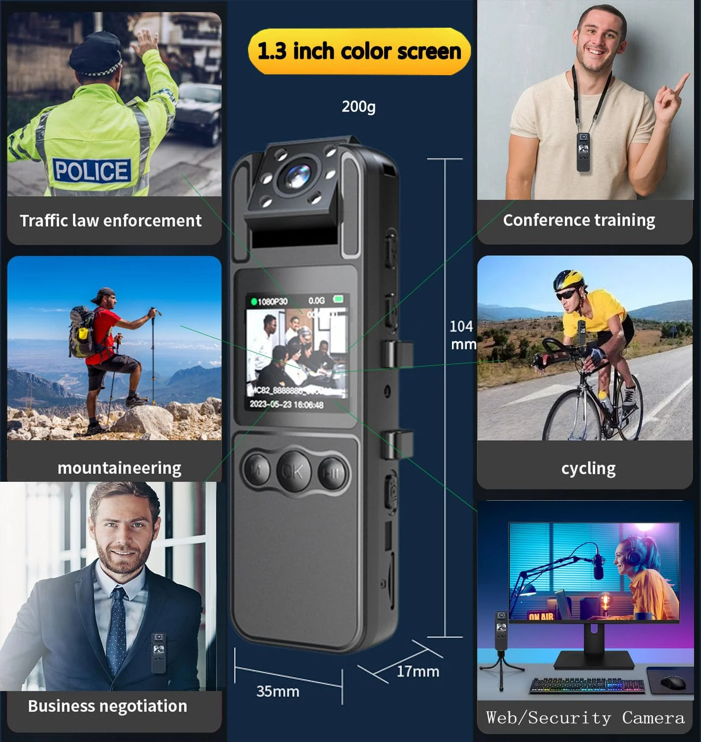 Body Camera with Audio and Video Recording, HD 1080P Body Cam with 180° Rotating Lens, 6HR Battery, Night Vision, 32GB Body Worn Camcorder, for Personal Civilians, Police Law Enforcement - Image 6